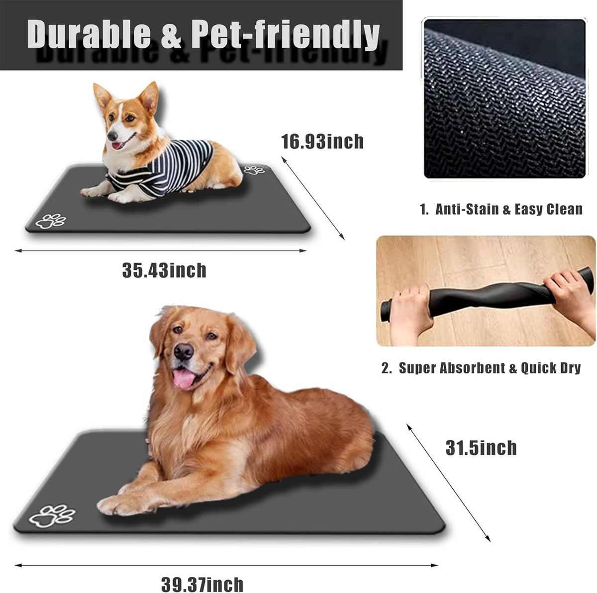 Large Boho Dog Food Mats for Floors, Absorbent Dog Bowl Mat for Food and Water Dispenser Mat, Quick Dry Cat Food Mat Pet Supplies (Light Vintage, 36 * 16)