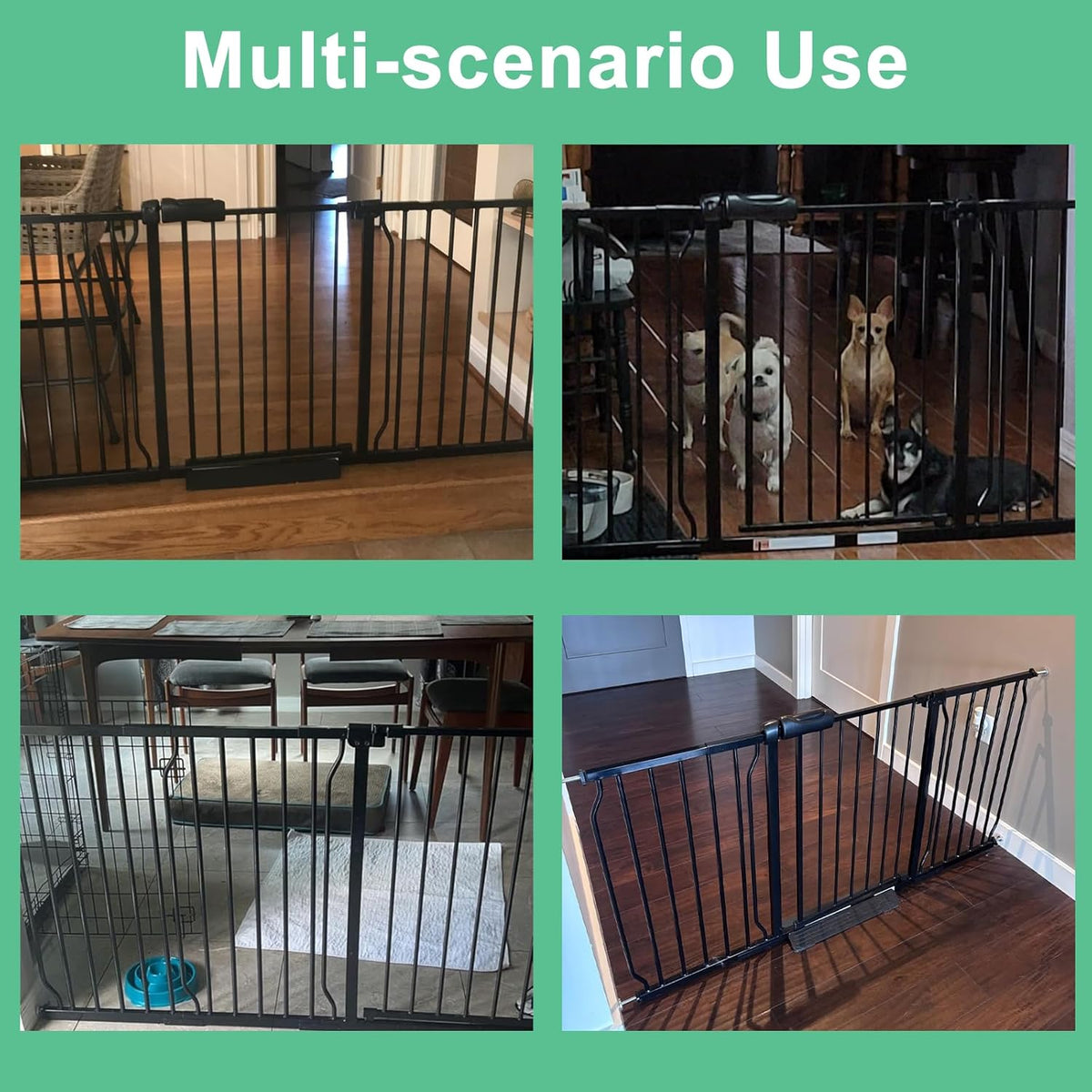ALLAIBB Extra Wide Pressure Mounted Baby Gate Walk Through Child Kids Safety Toddler Tension White Long Large Pet Dog Gates with Extension for doorways Kitchen (57.48-62.20"/146-158cm, Black)