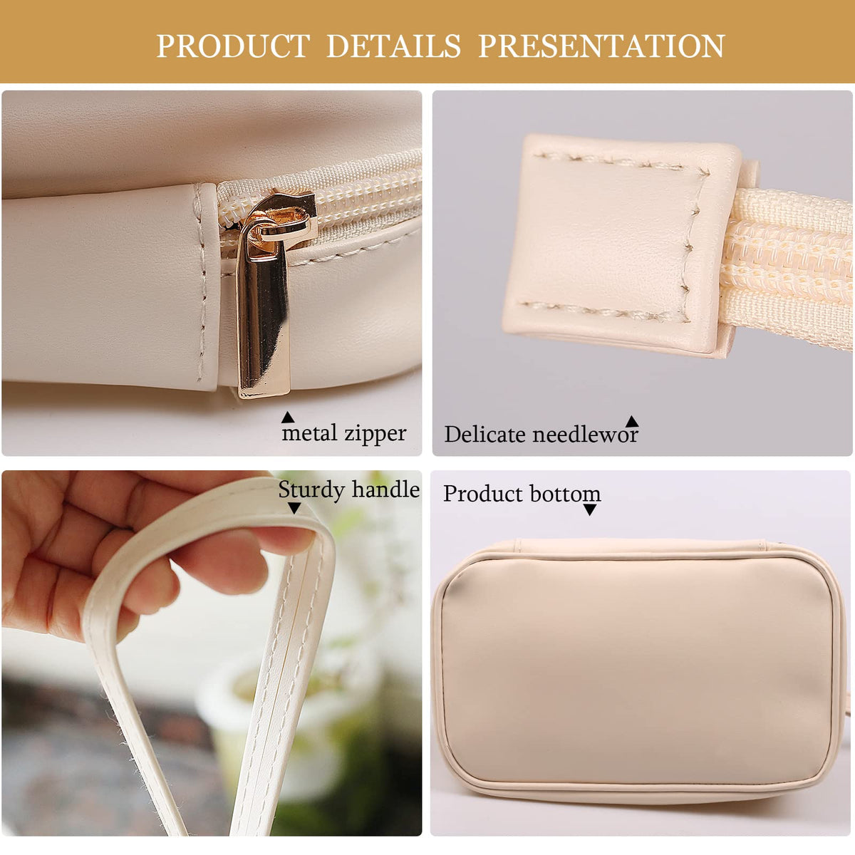 Abiudeng Waterproof Double Layer Makeup Bag for Women, Large Capacity Faux Leather Travel Cosmetic Bag with Compartments & Brush Holder, Portable Makeup Organizer for Traveling Gift for women