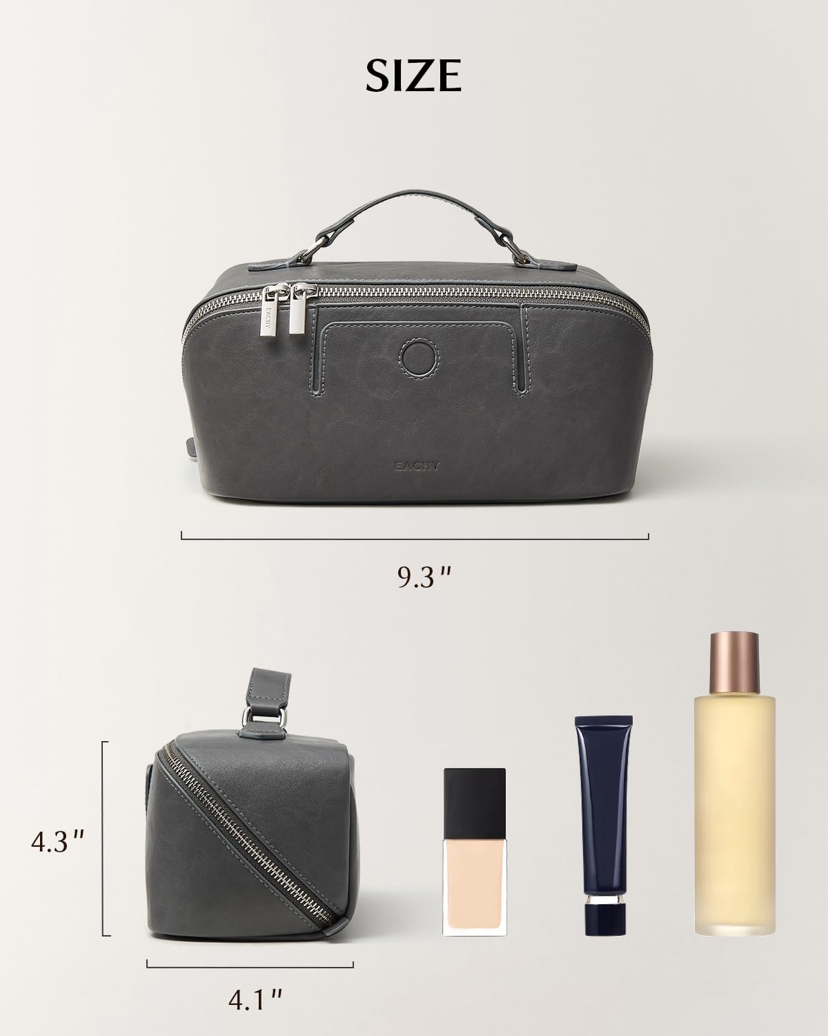 EACHY Travel Makeup Bag for Women, Provence Cosmetic Bag, Grey, Medium