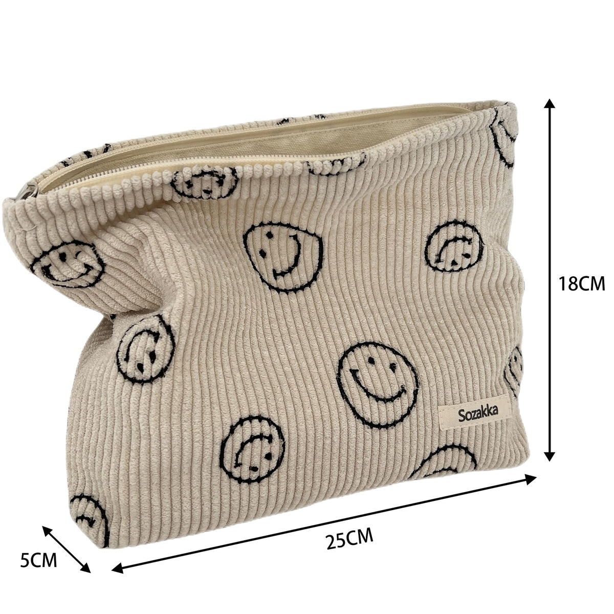 Gardsell Cosmetic Bags for Women - Corduroy Cosmetic Bag Aesthetic Women Handbags Purses Smile Dots Makeup Organizer Storage Makeup Bag Girls Case Bags (A-Beige)