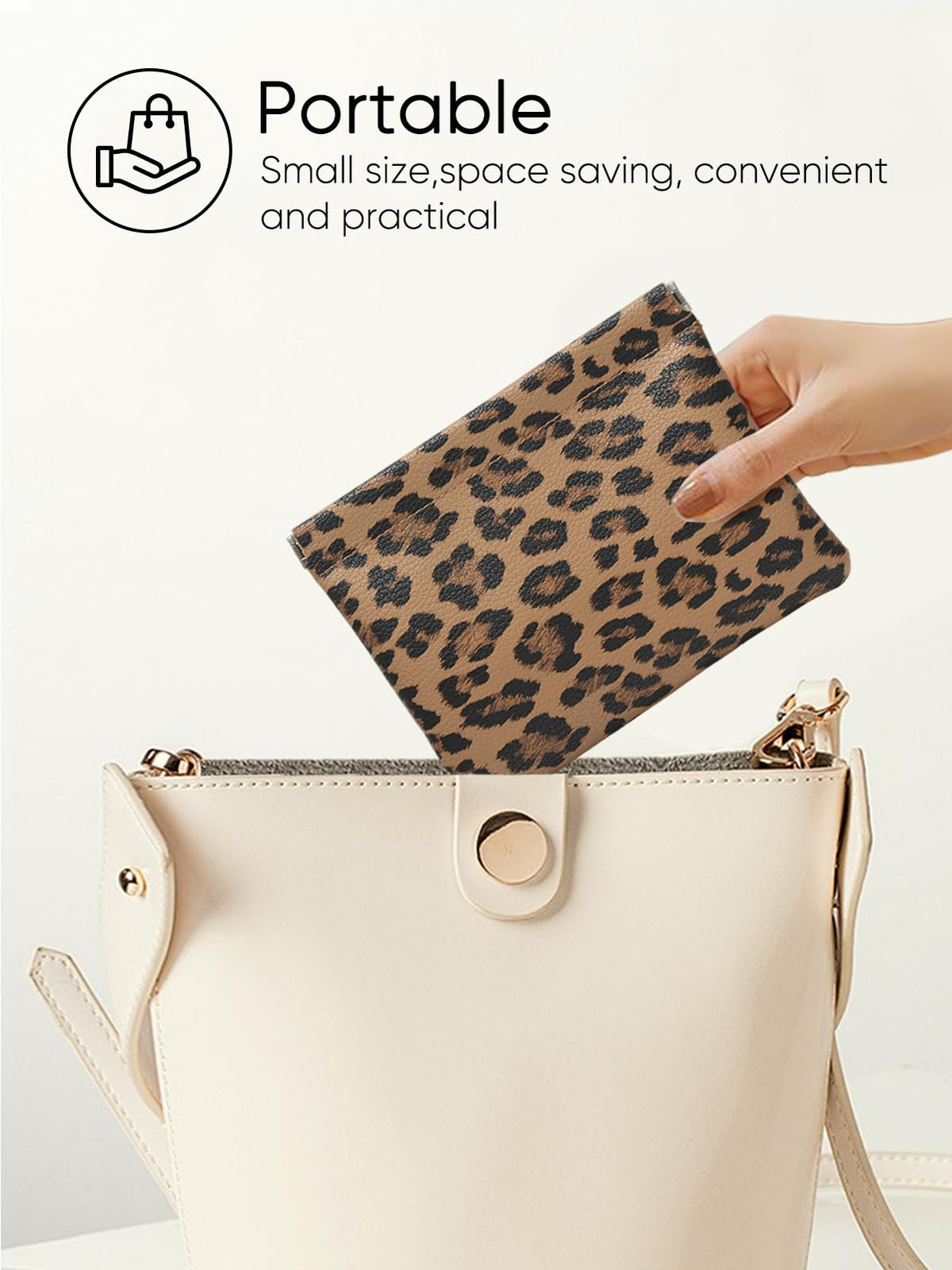 Ksriylm Leopard Leather Small Makeup Pouch for Women,Cosmetic Accessories Organizer,Waterproof and Portable Cosmetic Bag,Self-closing, No Zipper, Aesthetic Storage Pouch,Lipstick for Purse,Brown