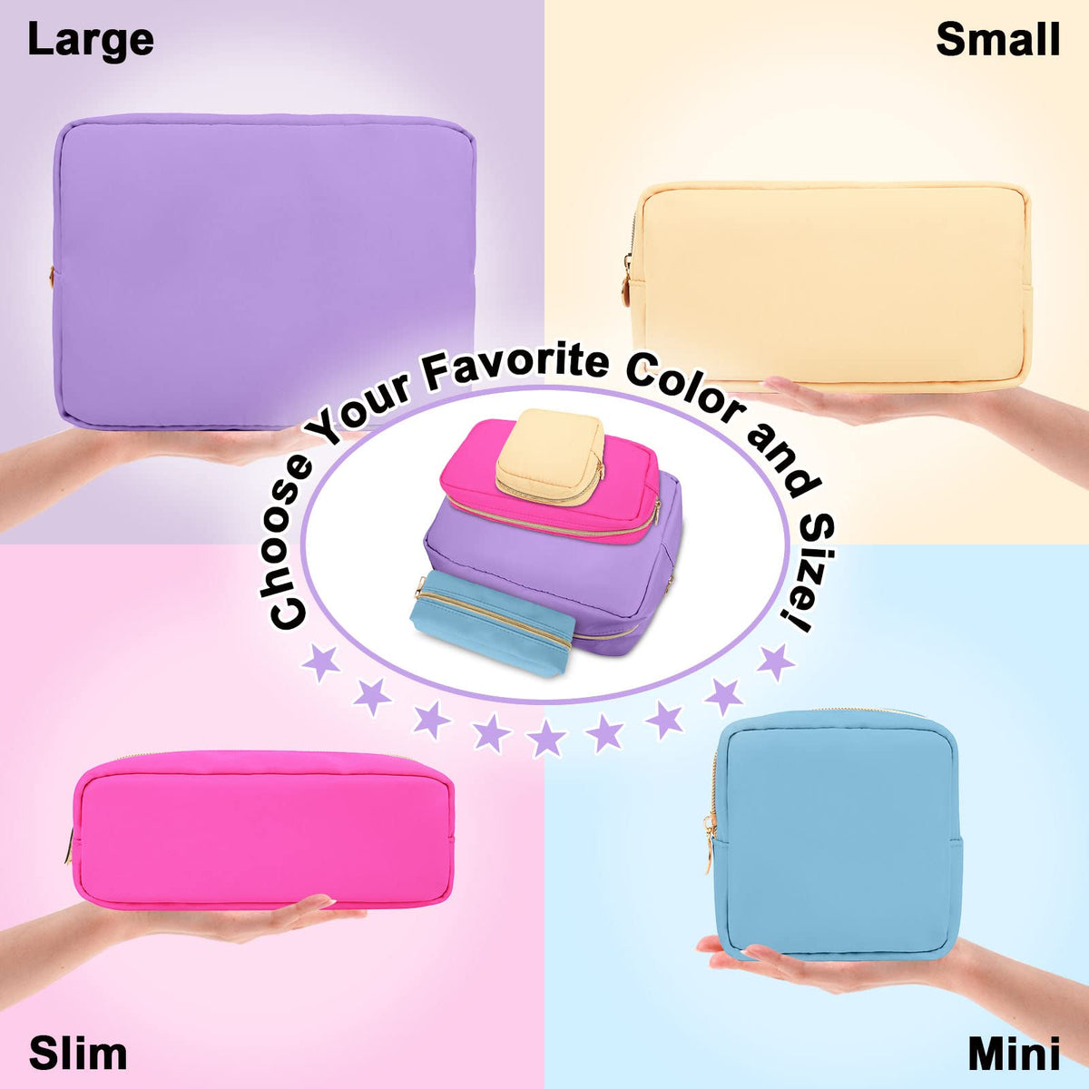 Nylon Small Makeup Bag for Purse, Cute Preppy Makeup Bag Cosmetic Zipper Pouch Purse, Waterproof Portable Travel Toiletry Bag Clutch Makeup Brush Bag Organizer Storage for Women Men Girls(Hot Pink)