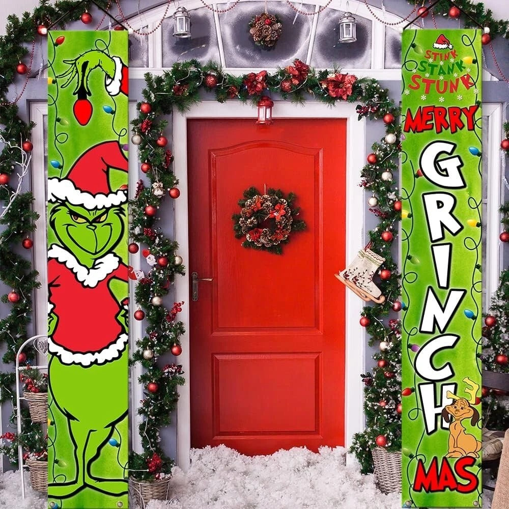 Grinch Christmas Porch Door Decorations