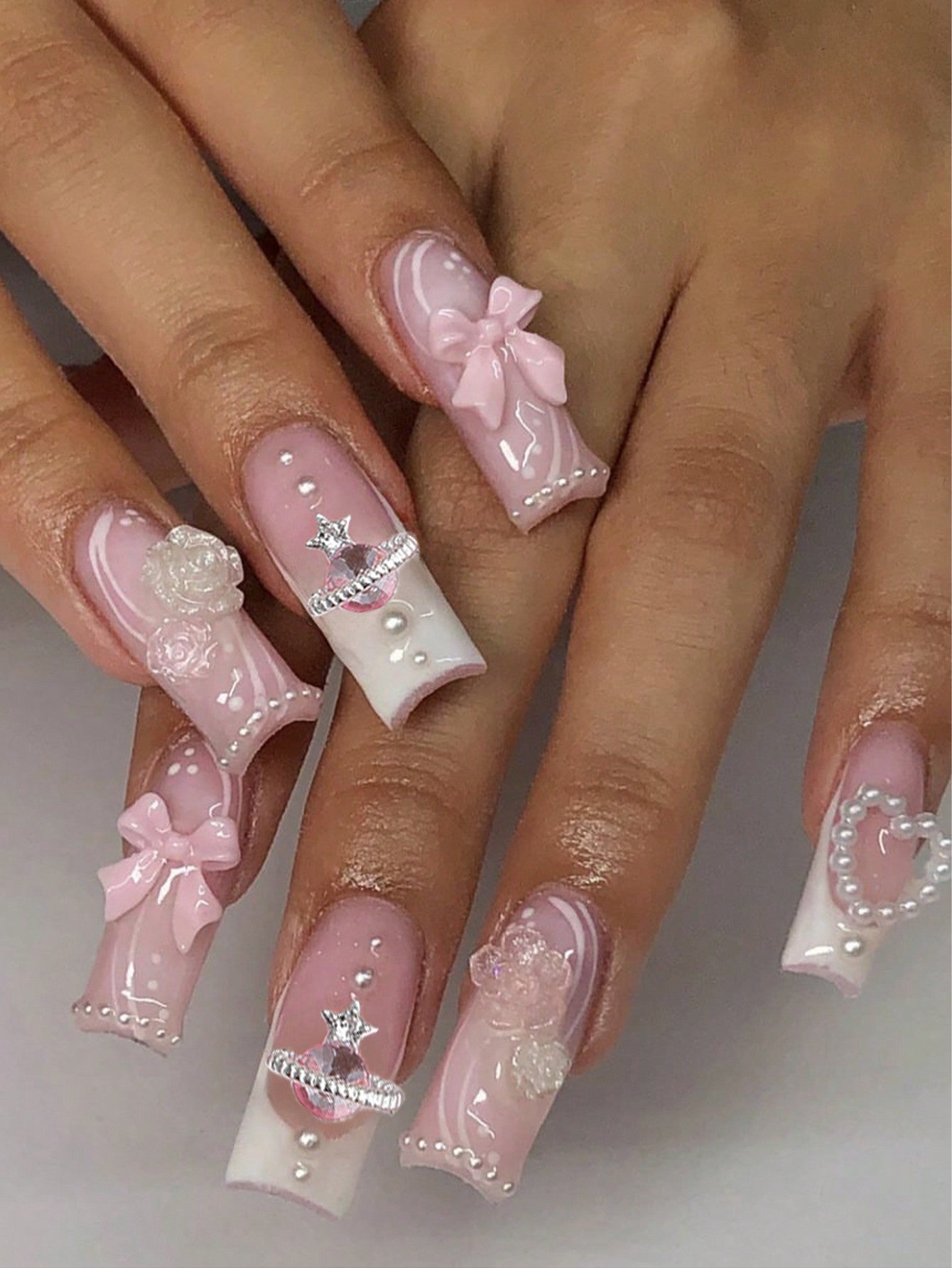 24pcs Luxury Extra Long Rectangular Nail Stickers, Decorated With 3D Golden Butterfly & Rhinestone Patterns, Champagne Warm Tones, Full Coverage, Suitable For Women, Girls, Parties, Dancing, Easy To Apply And Remove