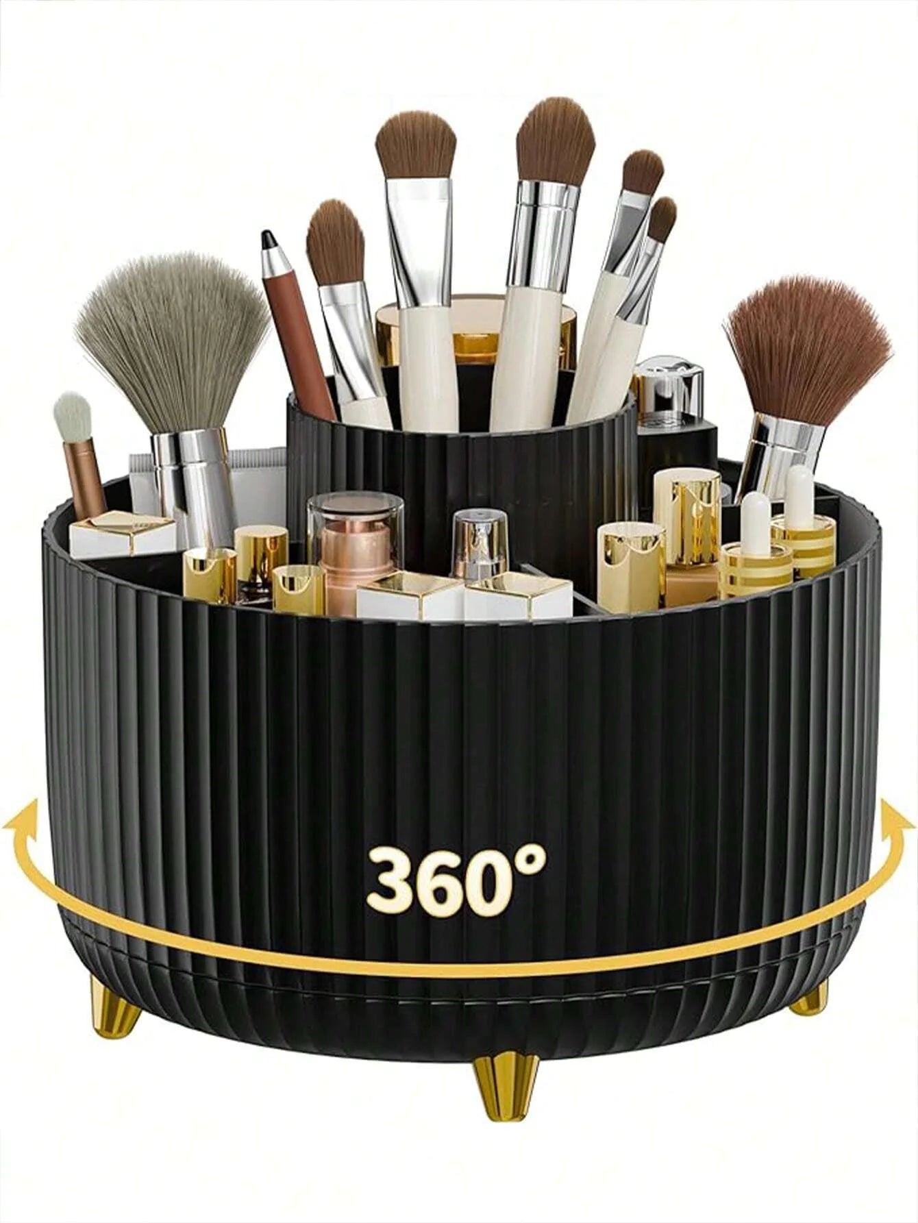 1pc 360° Rotating Makeup Brush Holder Organizer, Cosmetic Storage Cabinet, Makeup & Skincare Storage, Gifted Boxed, Suitable For Vanity, Desktop, Bathroom
