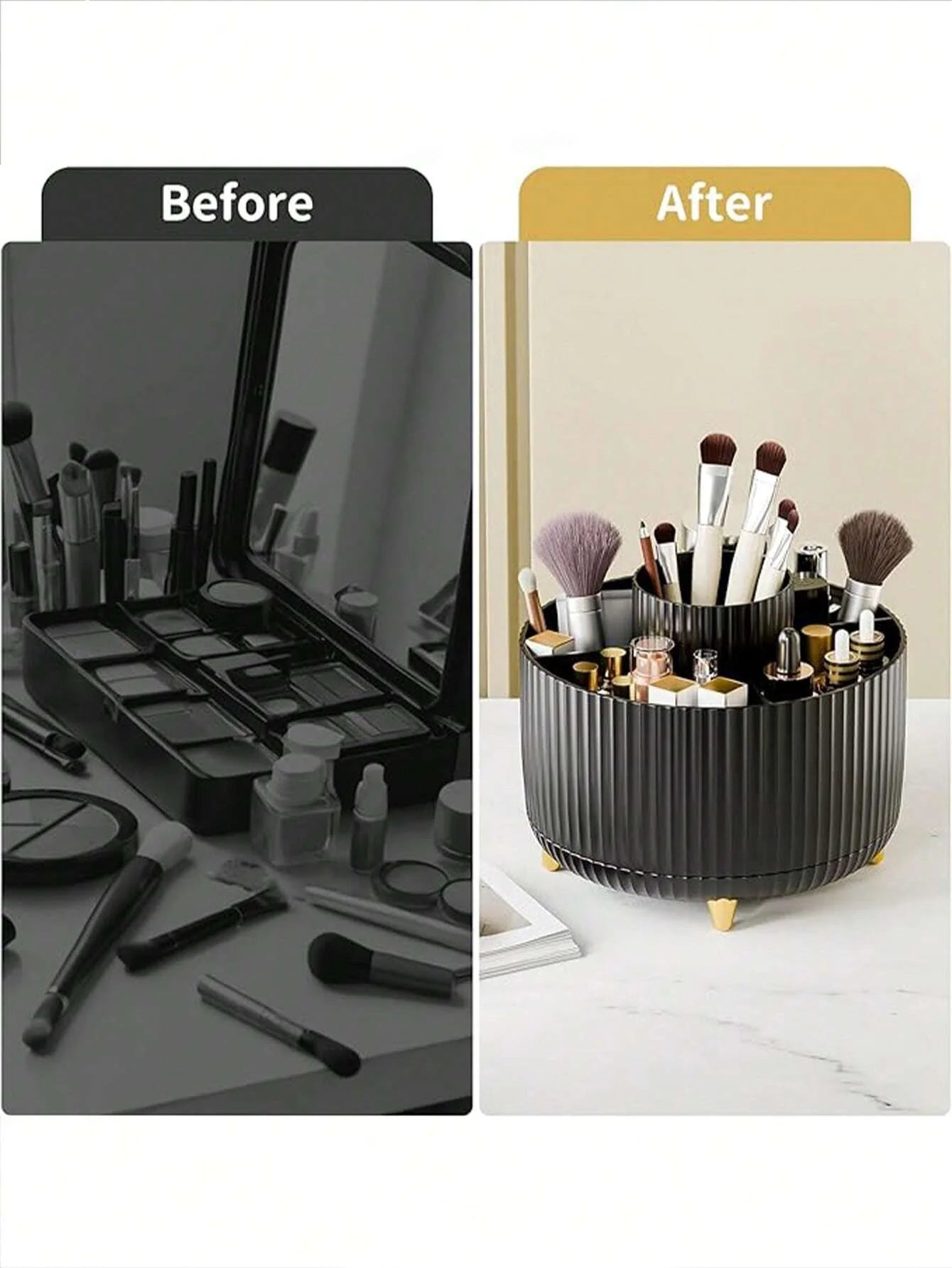 1pc 360° Rotating Makeup Brush Holder Organizer, Cosmetic Storage Cabinet, Makeup & Skincare Storage, Gifted Boxed, Suitable For Vanity, Desktop, Bathroom