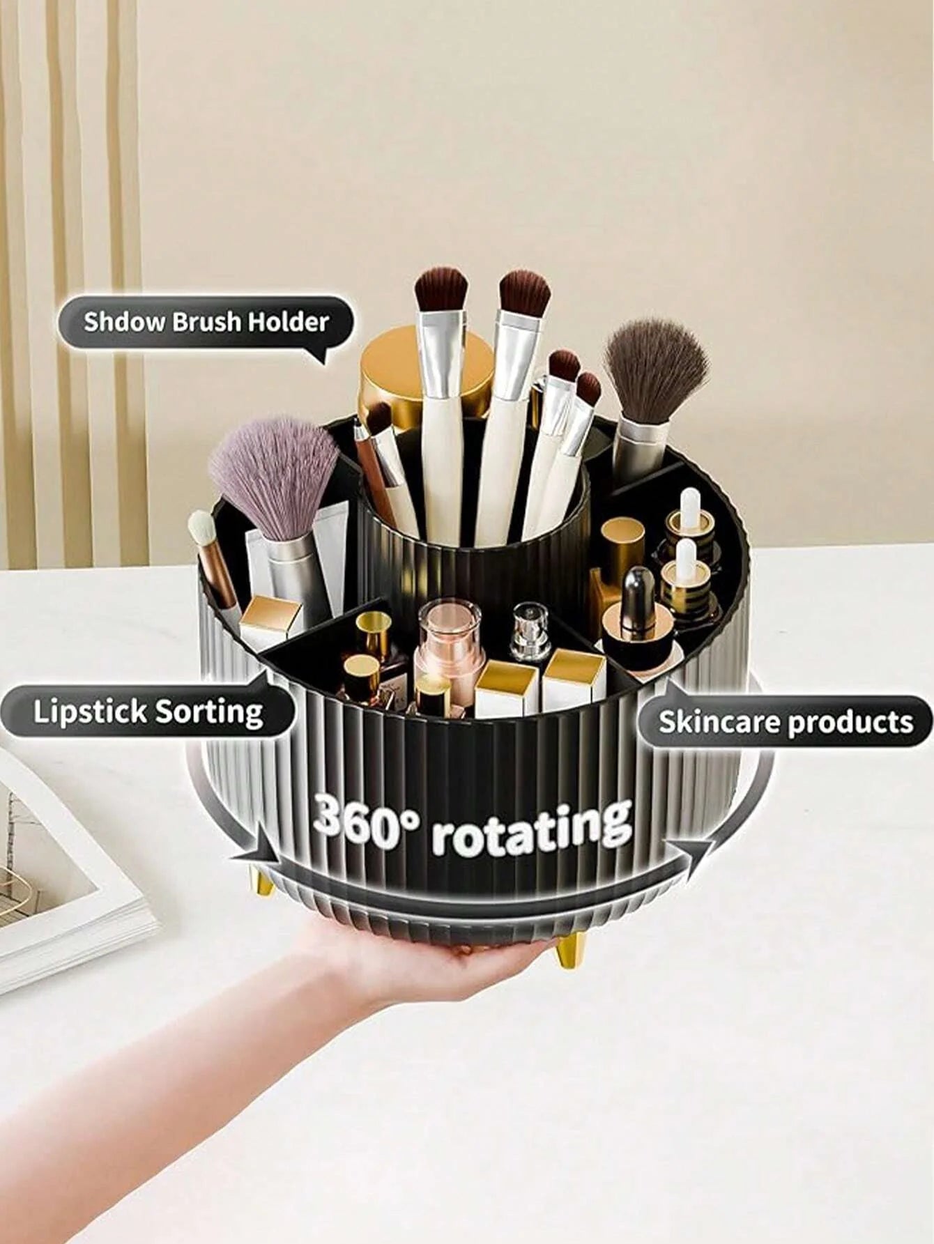 1pc 360° Rotating Makeup Brush Holder Organizer, Cosmetic Storage Cabinet, Makeup & Skincare Storage, Gifted Boxed, Suitable For Vanity, Desktop, Bathroom