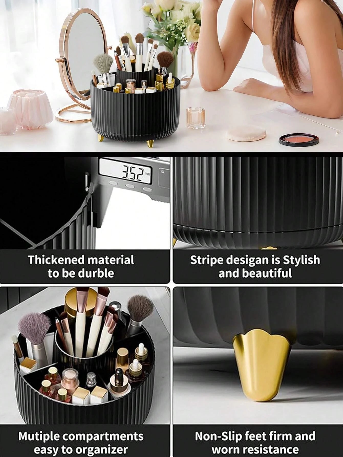 1pc 360° Rotating Makeup Brush Holder Organizer, Cosmetic Storage Cabinet, Makeup & Skincare Storage, Gifted Boxed, Suitable For Vanity, Desktop, Bathroom