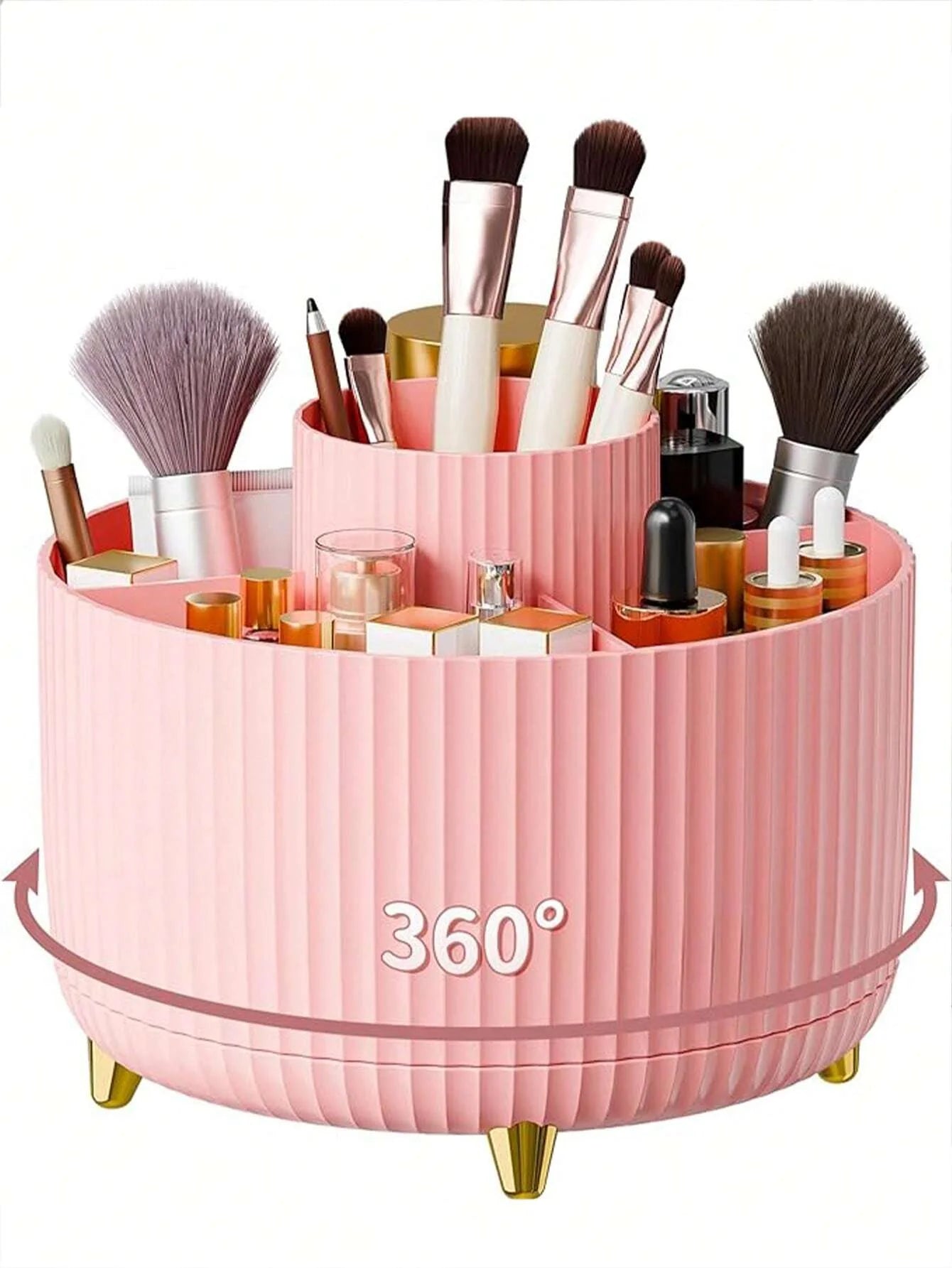 1pc 360° Rotating Makeup Brush Holder Organizer, Cosmetic Storage Cabinet, Makeup & Skincare Storage, Gifted Boxed, Suitable For Vanity, Desktop, Bathroom