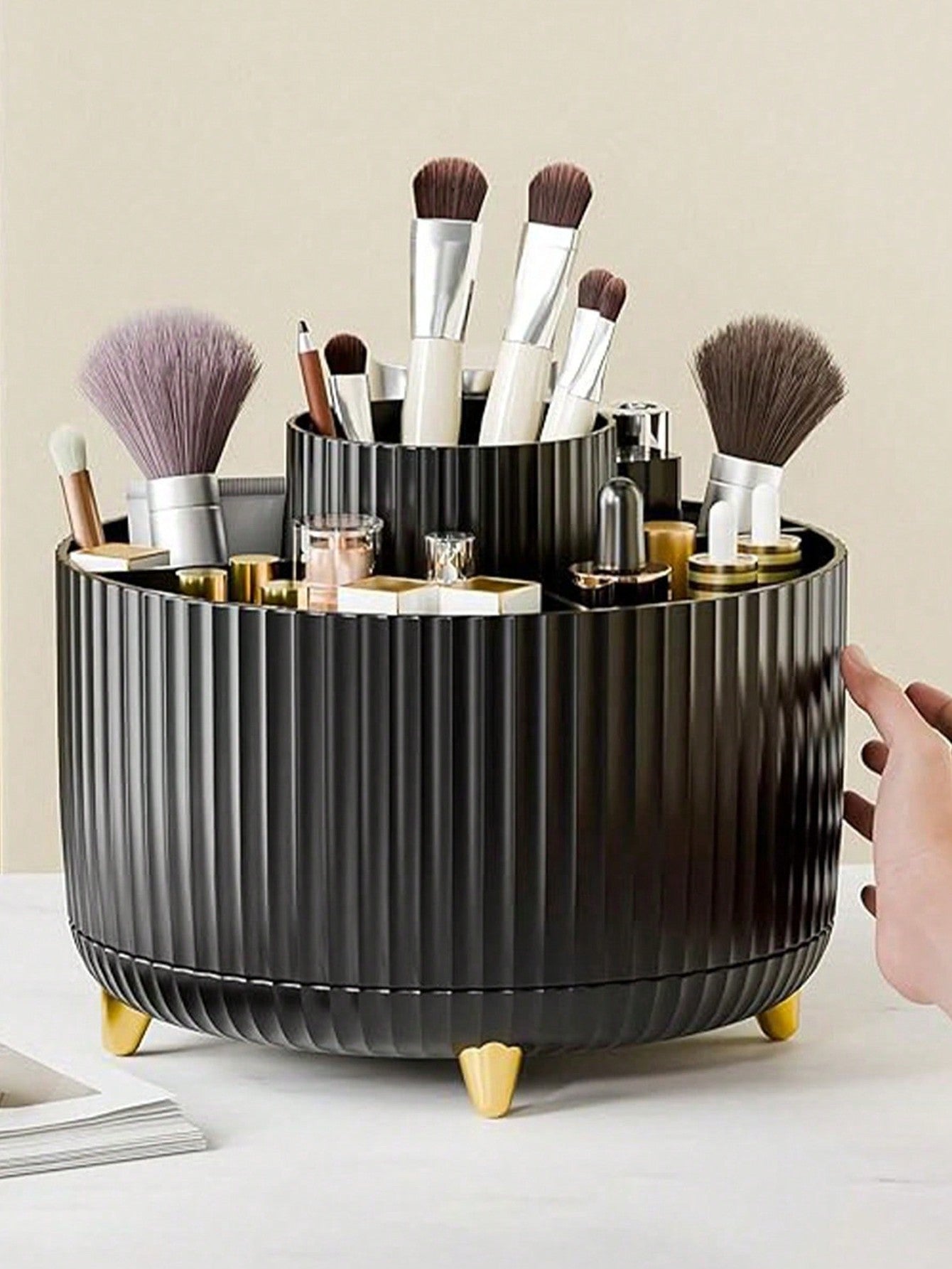 1pc 360° Rotating Makeup Brush Holder Organizer, Cosmetic Storage Cabinet, Makeup & Skincare Storage, Gifted Boxed, Suitable For Vanity, Desktop, Bathroom