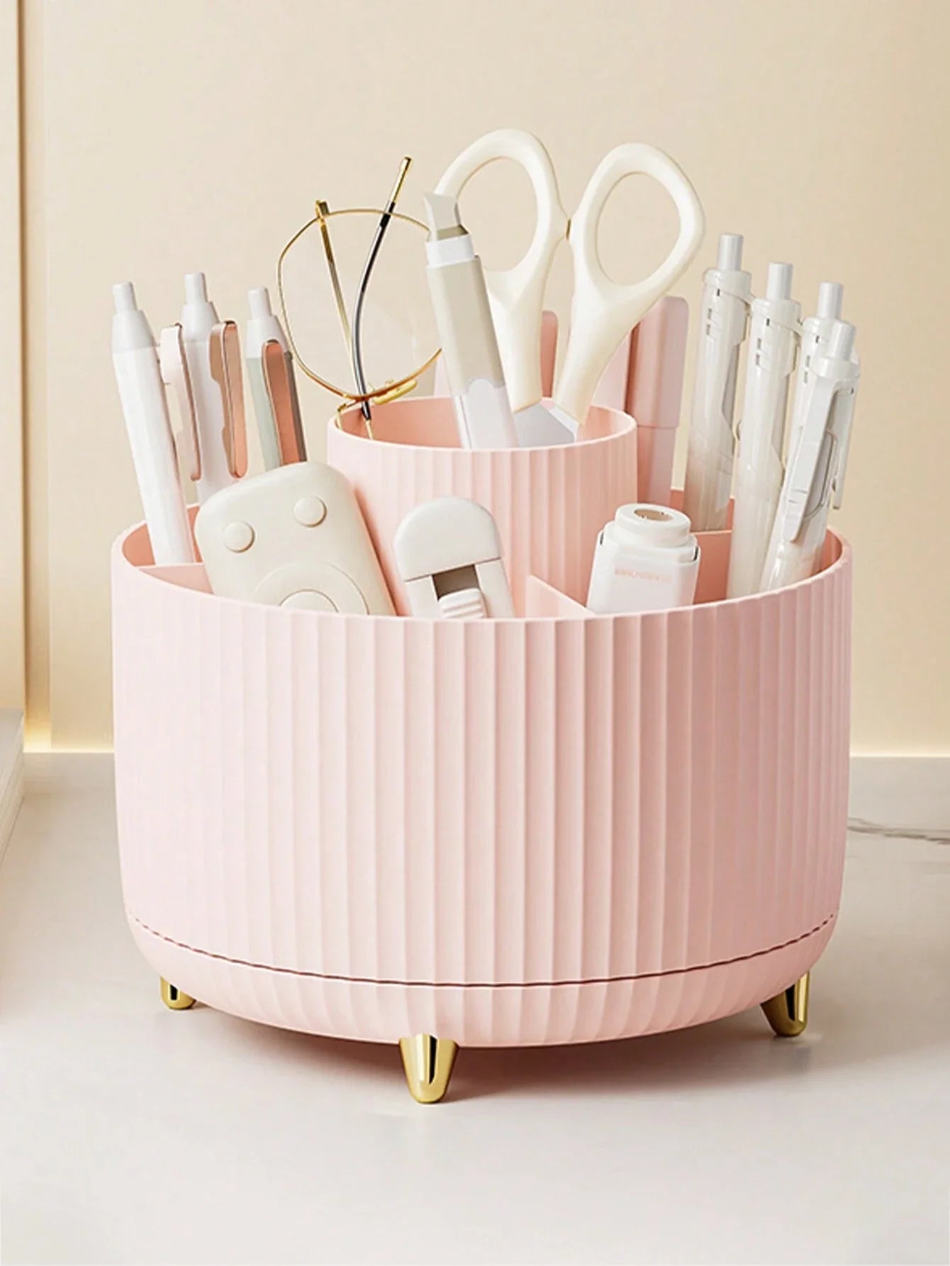 1pc 360° Rotating Makeup Brush Holder Organizer, Cosmetic Storage Cabinet, Makeup & Skincare Storage, Gifted Boxed, Suitable For Vanity, Desktop, Bathroom
