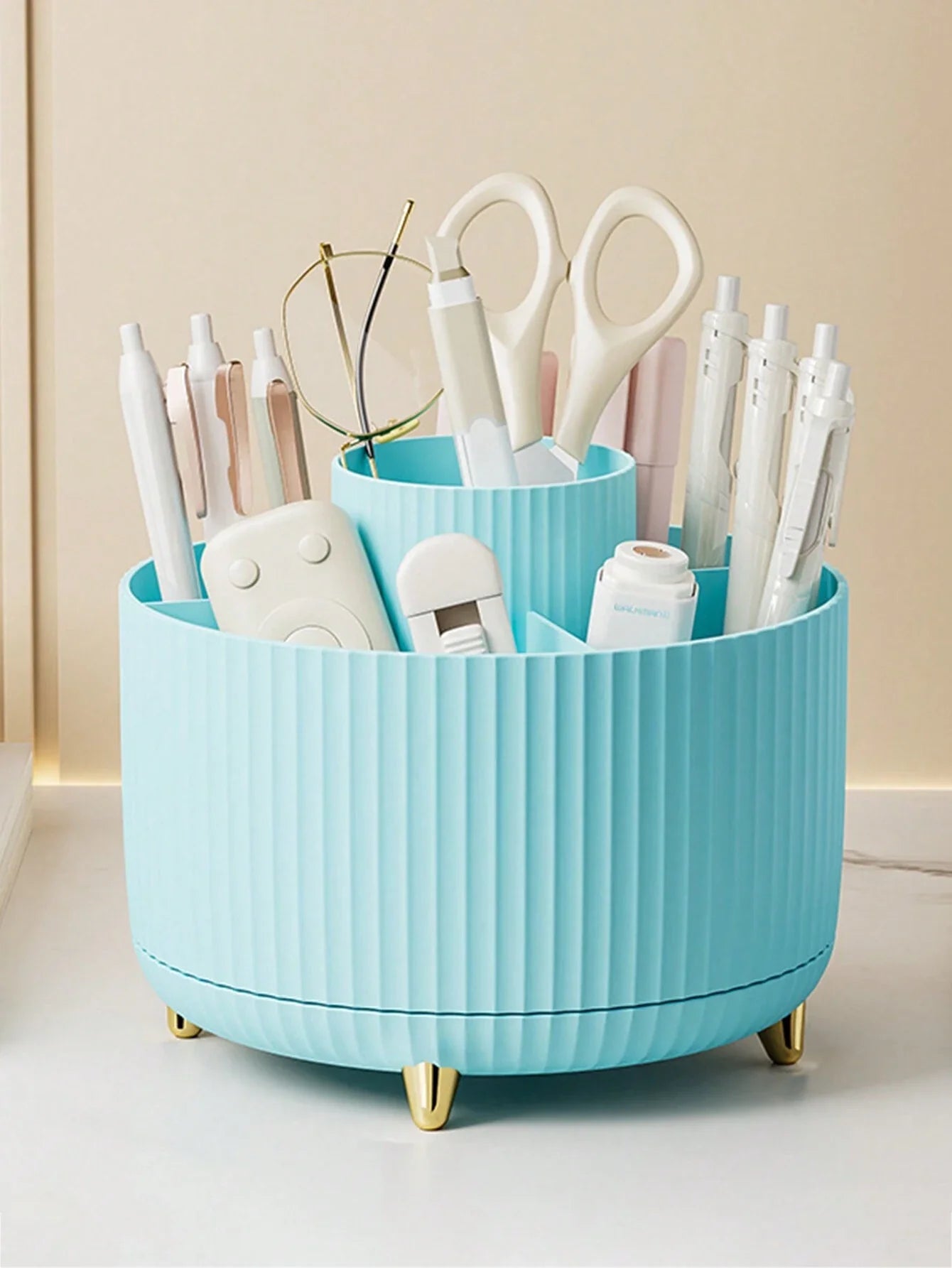 1pc 360° Rotating Makeup Brush Holder Organizer, Cosmetic Storage Cabinet, Makeup & Skincare Storage, Gifted Boxed, Suitable For Vanity, Desktop, Bathroom