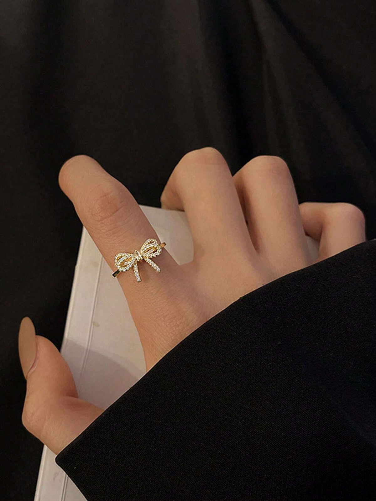 Cubic Zirconia Bowknot Open Ring