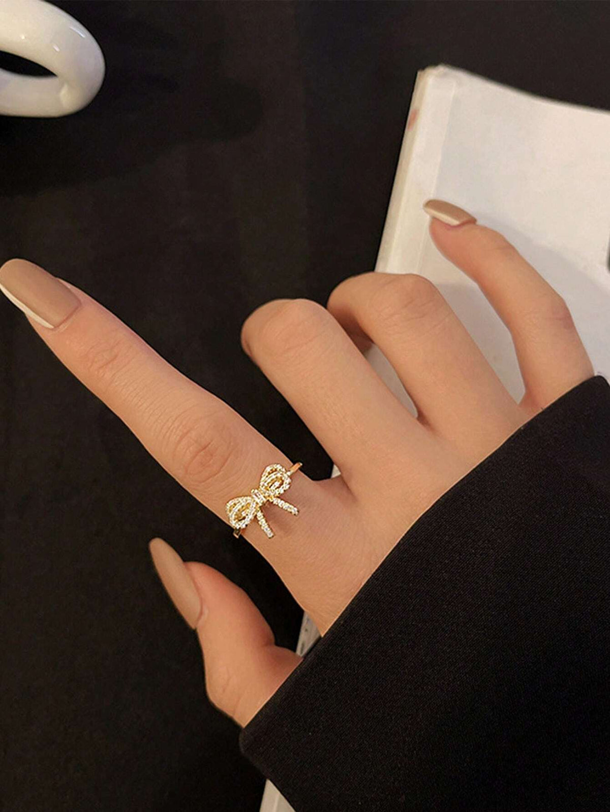 Cubic Zirconia Bowknot Open Ring