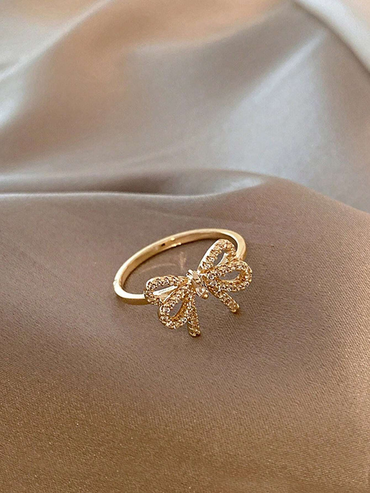 Cubic Zirconia Bowknot Open Ring