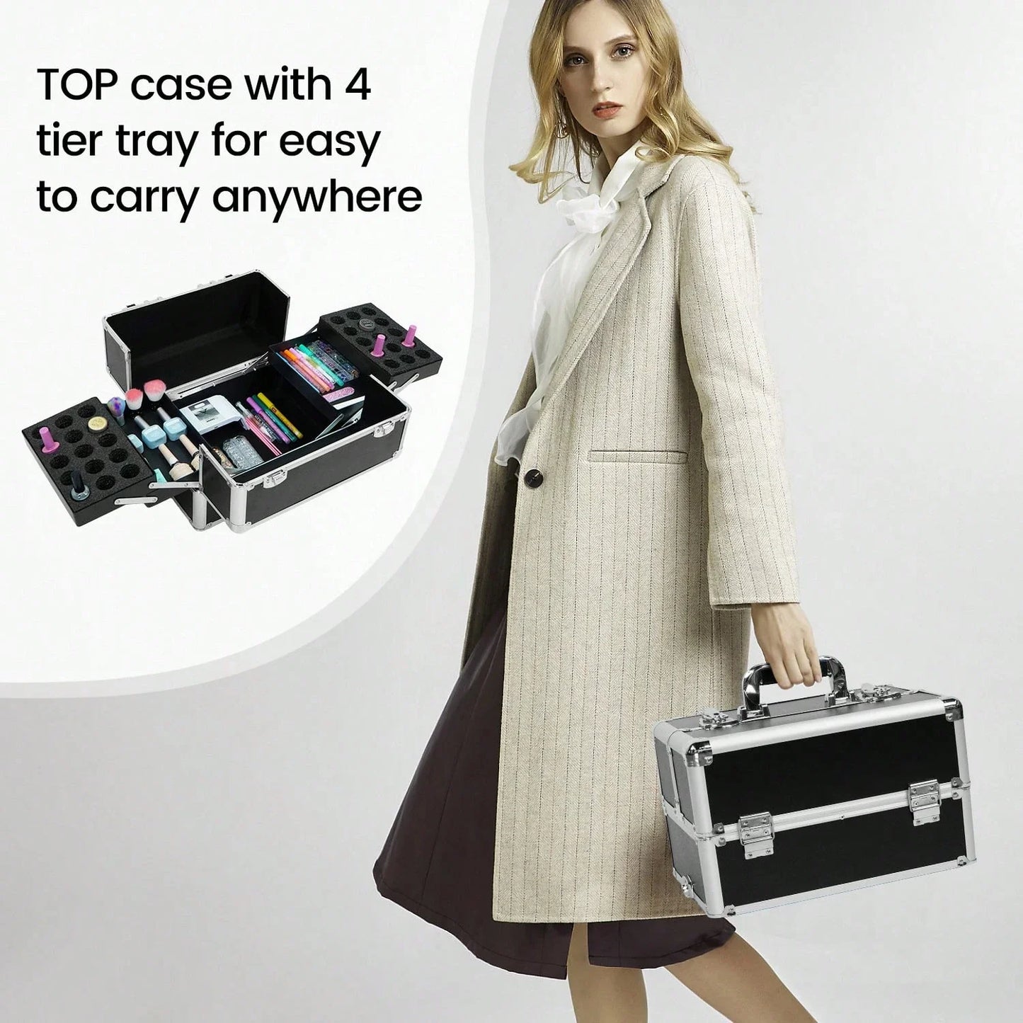 LocalRolling Makeup Train Case Large Storage Cosmetic Trolley 4 In 1 Large Capacity Trolley Makeup Travel Case Salon Barber Case Traveling Cart Trunk -Christmas Gift/Present For Lover/ Her/ Girlfriend/Mother/Women/Wife