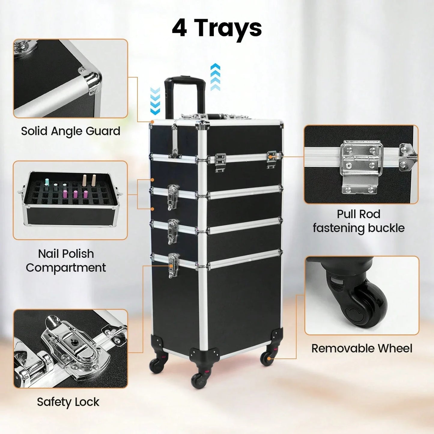 LocalRolling Makeup Train Case Large Storage Cosmetic Trolley 4 In 1 Large Capacity Trolley Makeup Travel Case Salon Barber Case Traveling Cart Trunk -Christmas Gift/Present For Lover/ Her/ Girlfriend/Mother/Women/Wife