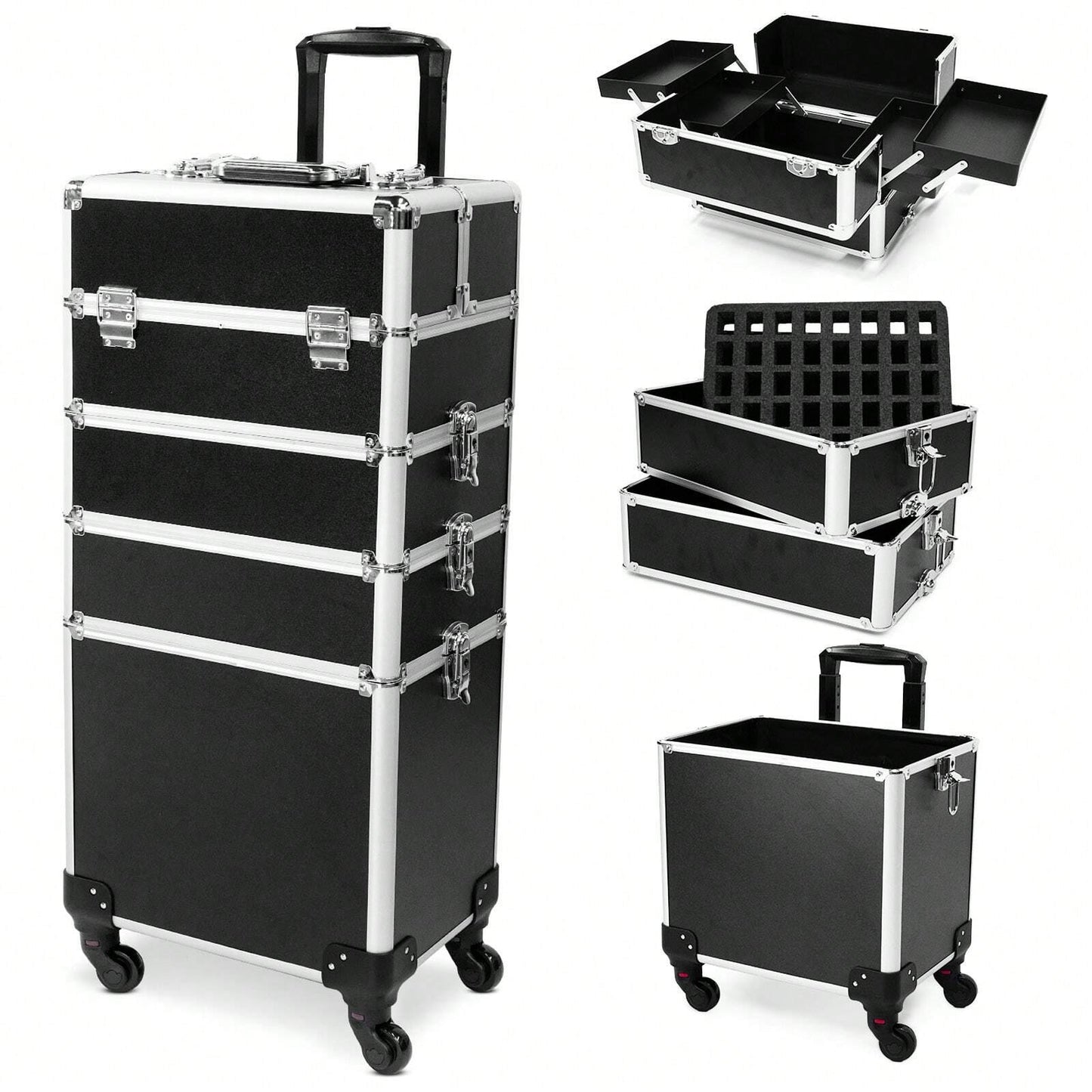 LocalRolling Makeup Train Case Large Storage Cosmetic Trolley 4 In 1 Large Capacity Trolley Makeup Travel Case Salon Barber Case Traveling Cart Trunk -Christmas Gift/Present For Lover/ Her/ Girlfriend/Mother/Women/Wife