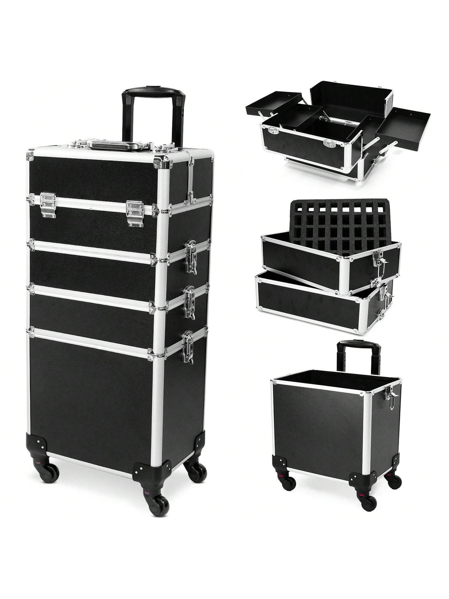 LocalRolling Makeup Train Case Large Storage Cosmetic Trolley 4 In 1 Large Capacity Trolley Makeup Travel Case Salon Barber Case Traveling Cart Trunk -Christmas Gift/Present For Lover/ Her/ Girlfriend/Mother/Women/Wife
