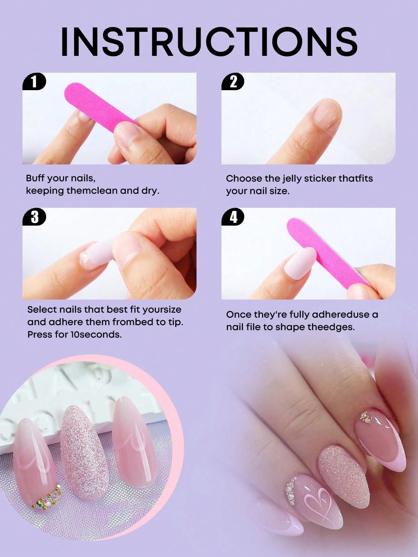 24pcs Medium Almond Shaped Press-On Nails, Romantic Pink Heart & Rhinestone Decor Artificial Nails, Create Romantic Style, Valentine's Day Manicure Gift