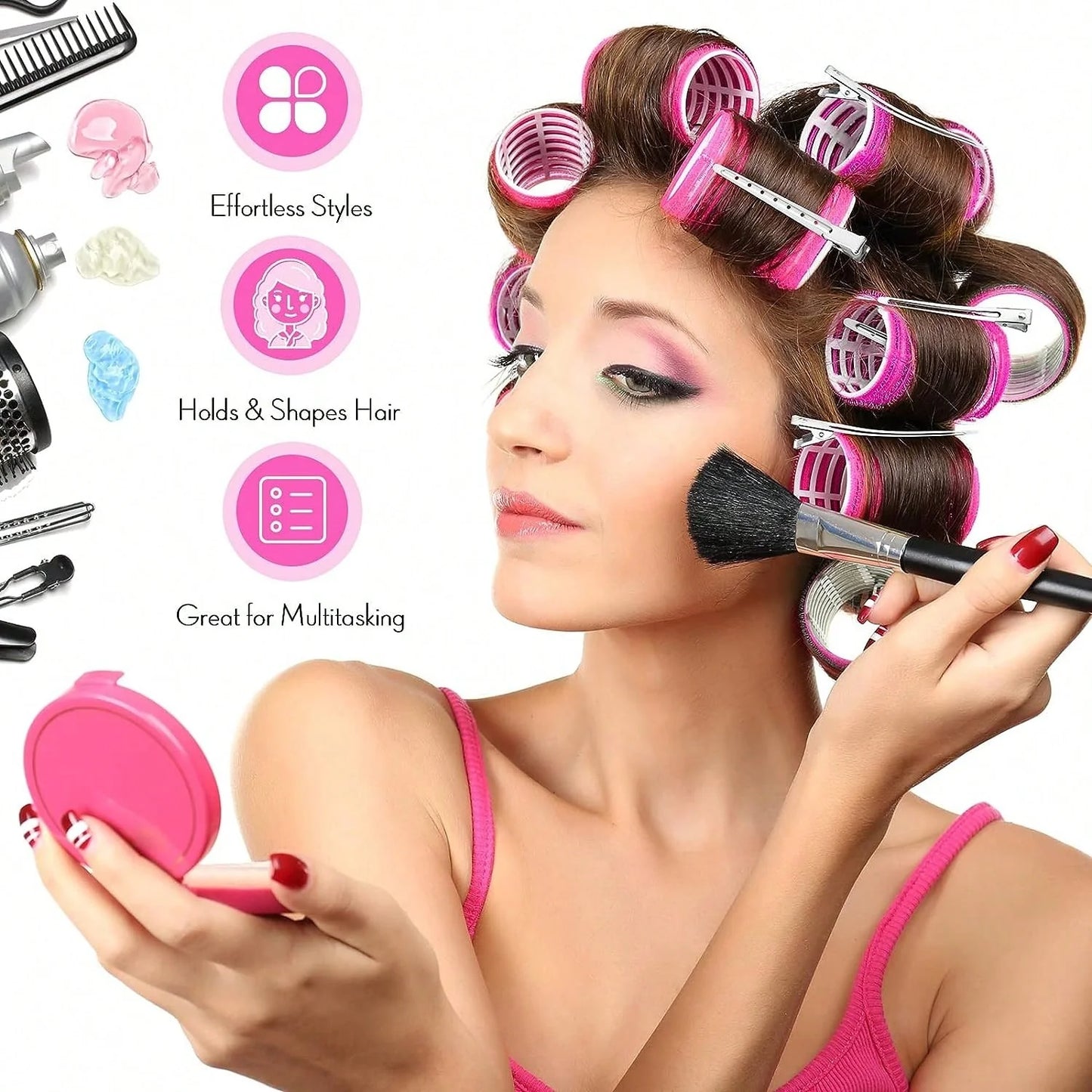 18pcs/Set Large Size Hair Rollers With Clips, Self-Gripping Curler Suitable For Long/Medium/Short Hair And Bangs, DIY Hair Curling Tool (Includes 12pcs Large Roller Tubes + 6pcs Clips),Back To School,Travel Holiday Essentials,Hair Accessories For Women,Ha