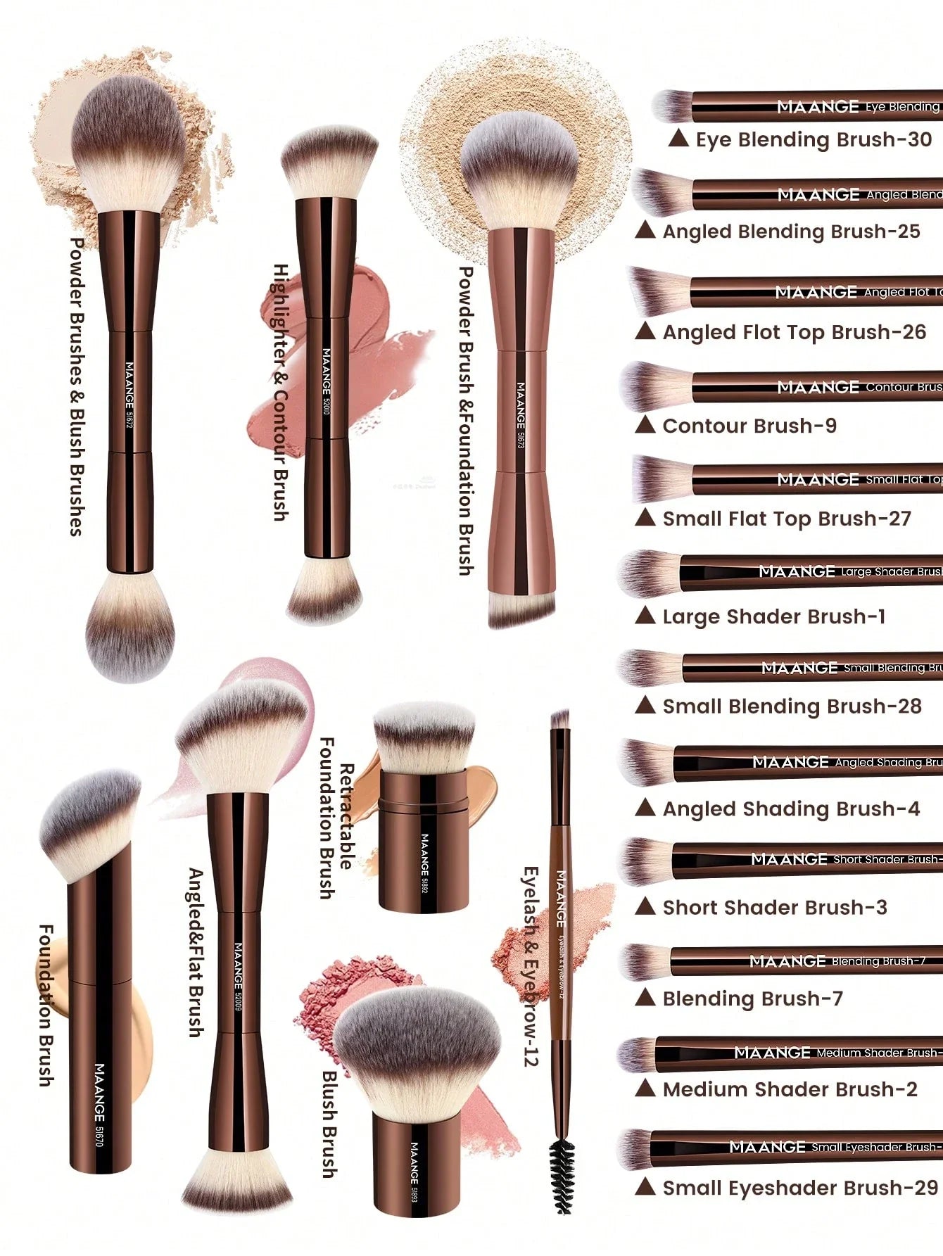 MAANGE 7pcs/13pcs/20Pcs Professional Facial Aluminum Tube Makeup Brushes&1pc Powder Puff Accessory With Paper Box Storage Box,Retractable Foundation Brush Double-Ended Powder Brush Blush Brush Highlight Brush Contour Brush Eyeshadow Brush,Smudge Brush Sha