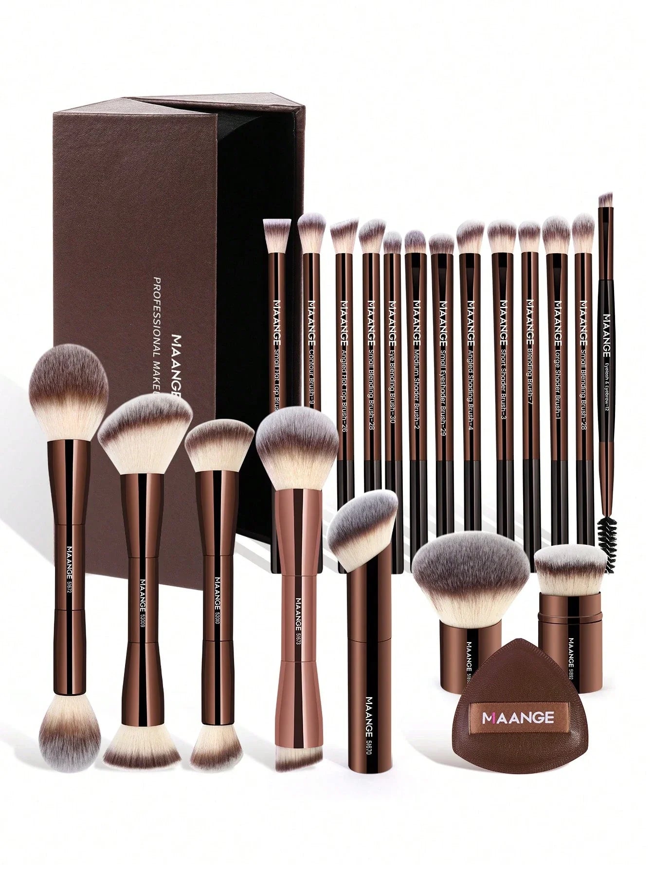 MAANGE 7pcs/13pcs/20Pcs Professional Facial Aluminum Tube Makeup Brushes&1pc Powder Puff Accessory With Paper Box Storage Box,Retractable Foundation Brush Double-Ended Powder Brush Blush Brush Highlight Brush Contour Brush Eyeshadow Brush,Smudge Brush Sha