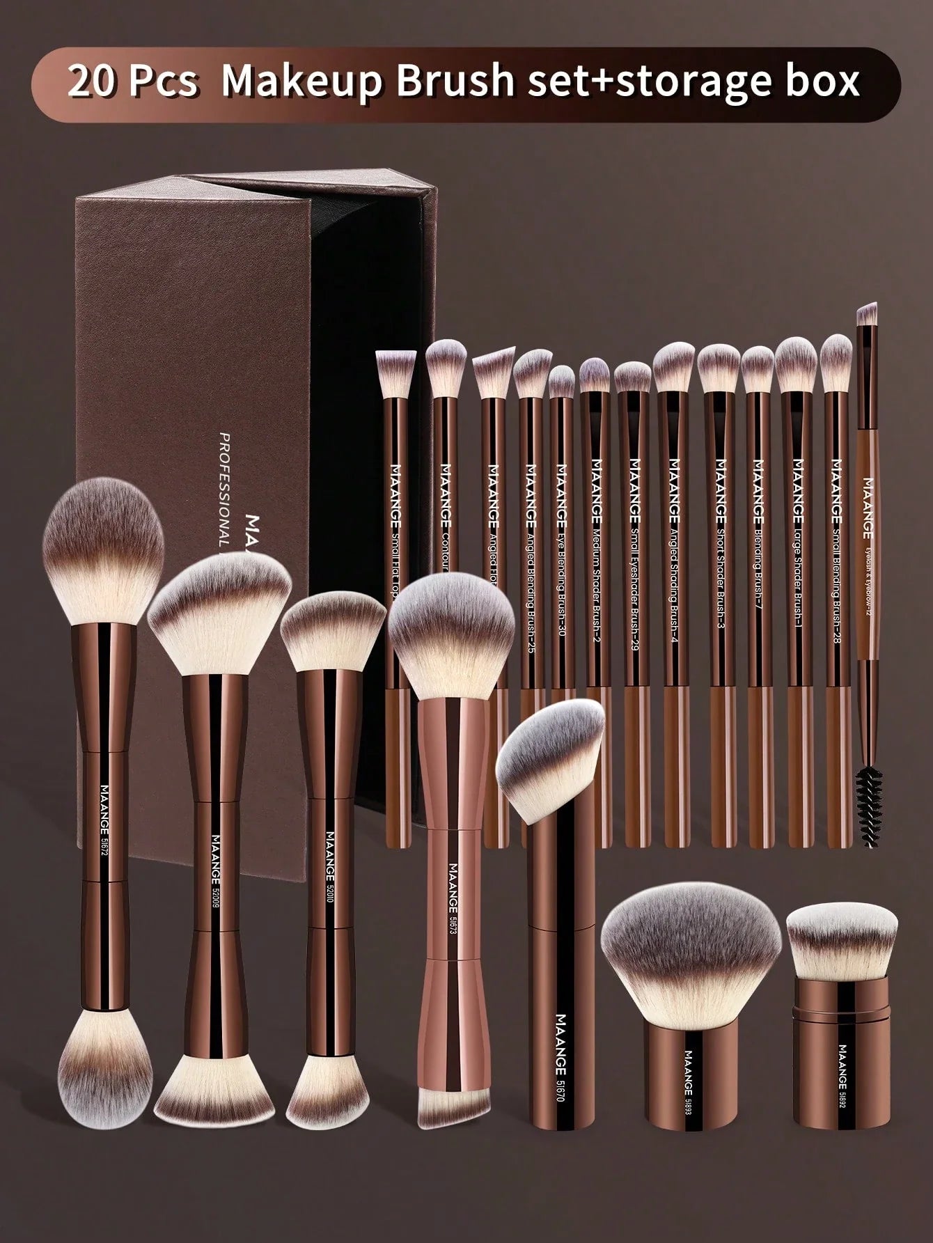 MAANGE 7pcs/13pcs/20Pcs Professional Facial Aluminum Tube Makeup Brushes&1pc Powder Puff Accessory With Paper Box Storage Box,Retractable Foundation Brush Double-Ended Powder Brush Blush Brush Highlight Brush Contour Brush Eyeshadow Brush,Smudge Brush Sha