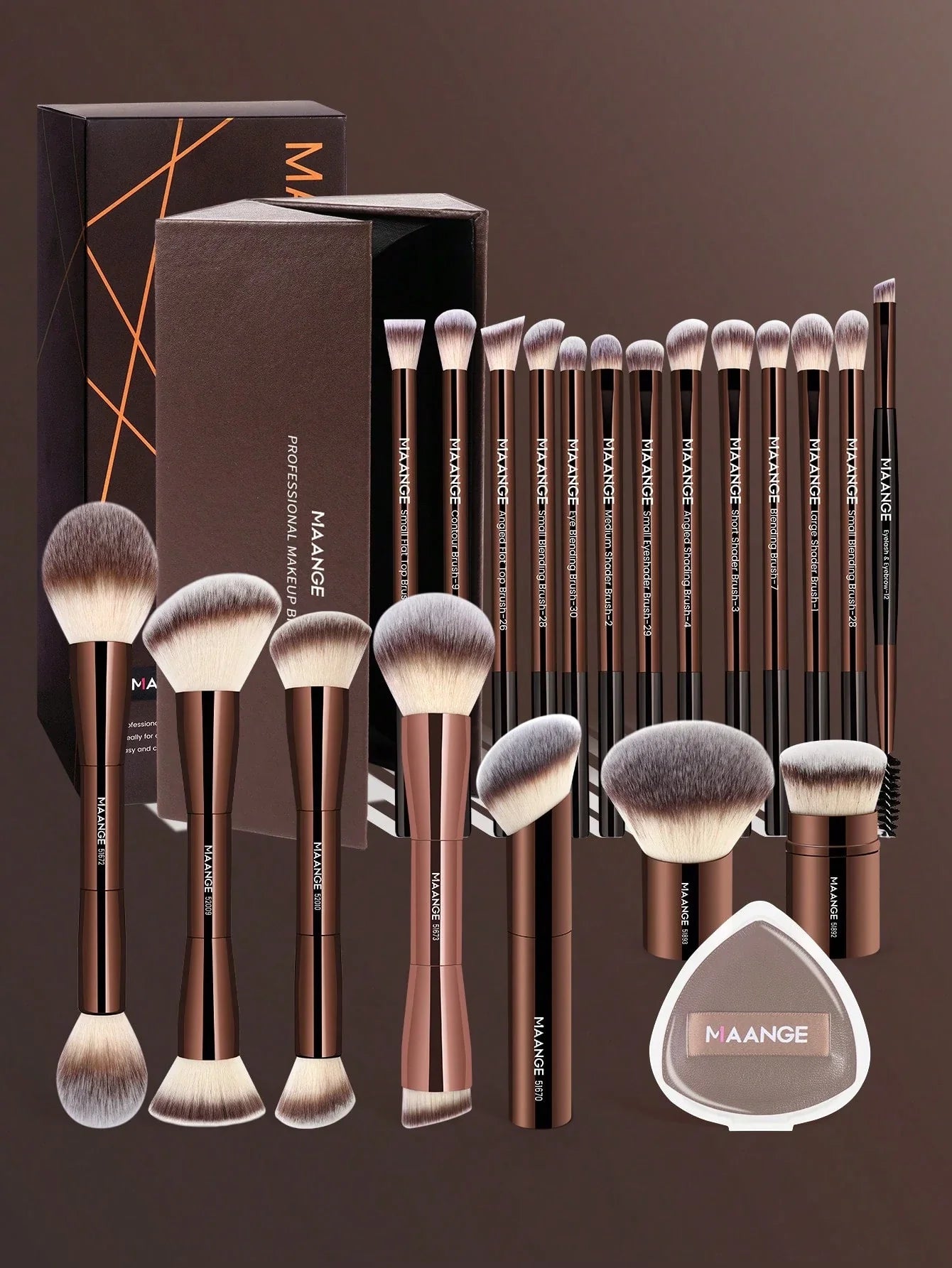 MAANGE 7pcs/13pcs/20Pcs Professional Facial Aluminum Tube Makeup Brushes&1pc Powder Puff Accessory With Paper Box Storage Box,Retractable Foundation Brush Double-Ended Powder Brush Blush Brush Highlight Brush Contour Brush Eyeshadow Brush,Smudge Brush Sha