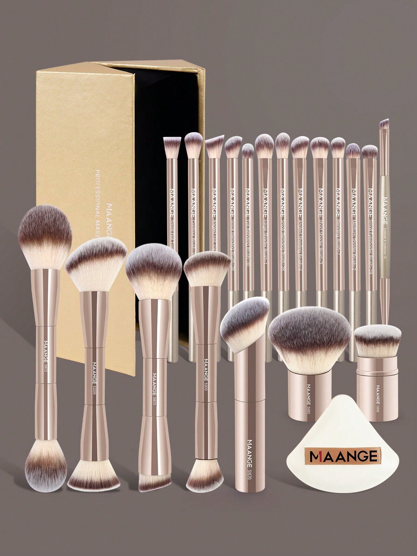 MAANGE 7pcs/13pcs/20Pcs Professional Facial Aluminum Tube Makeup Brushes&1pc Powder Puff Accessory With Paper Box Storage Box,Retractable Foundation Brush Double-Ended Powder Brush Blush Brush Highlight Brush Contour Brush Eyeshadow Brush,Smudge Brush Sha