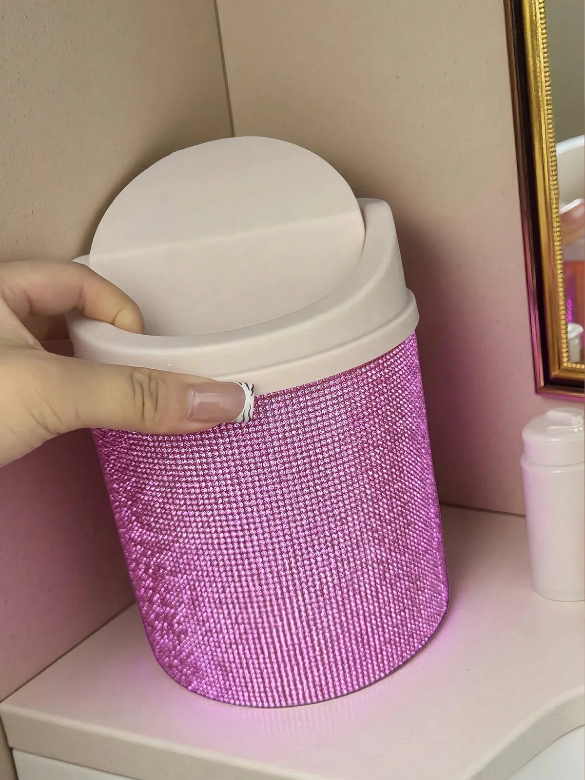Rhinestone Desktop Makeup Trash Can
