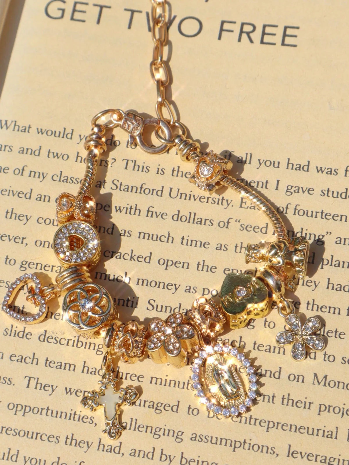 Heart Cherry Blossom Charm Bracelet