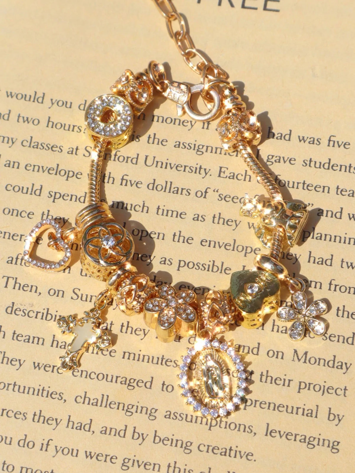 Heart Cherry Blossom Charm Bracelet