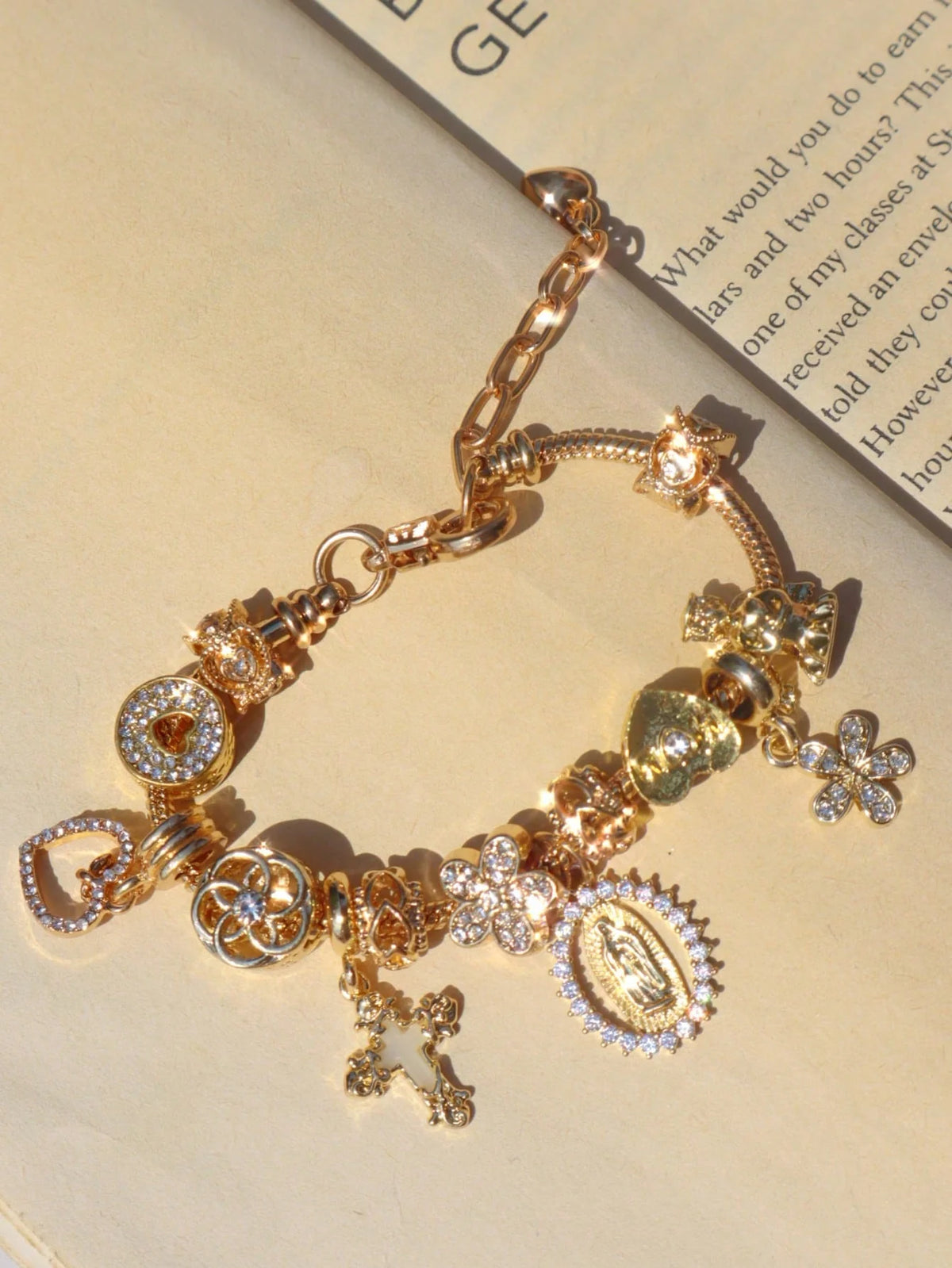 Heart Cherry Blossom Charm Bracelet