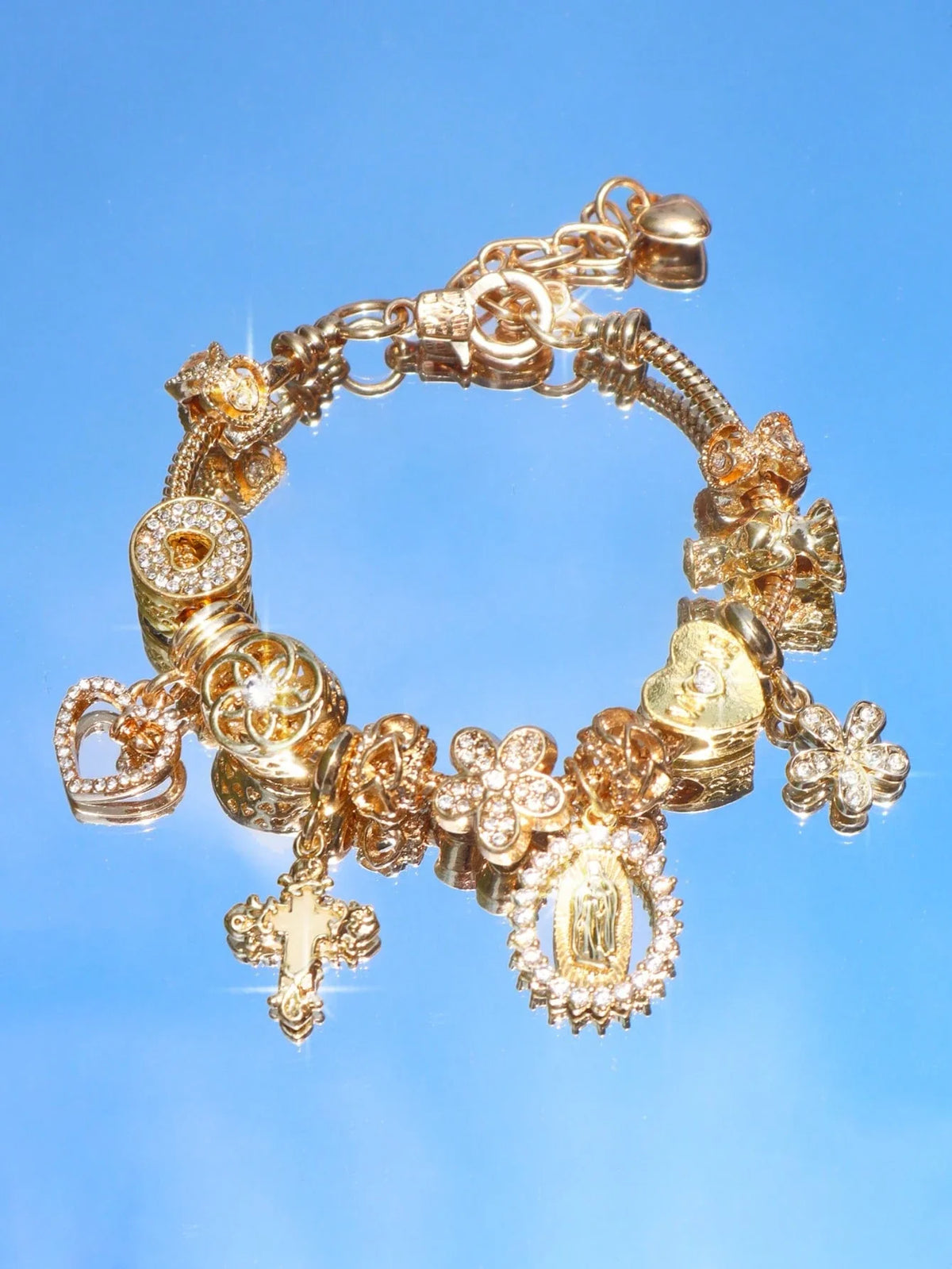 Heart Cherry Blossom Charm Bracelet