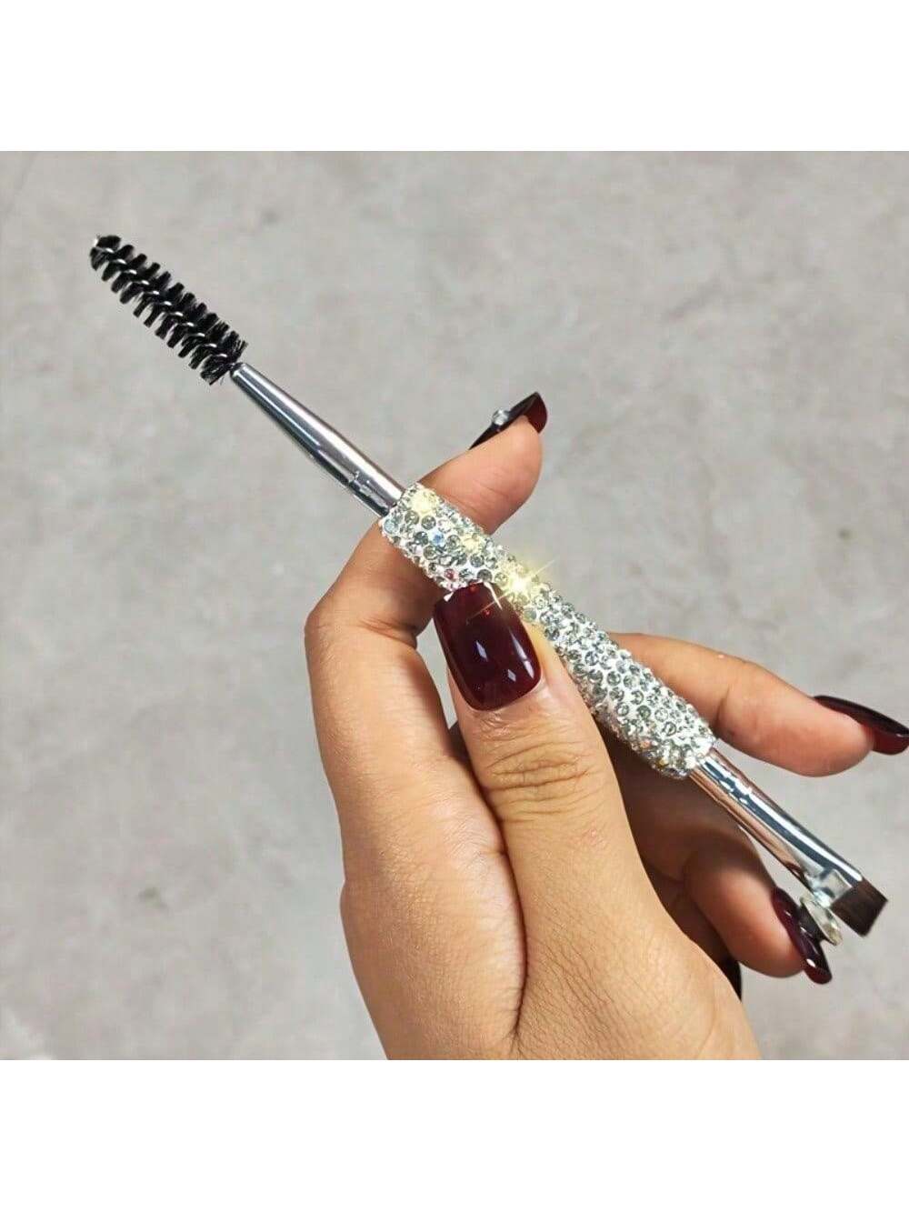Local1pc Luxury Makeup Brush - Dual-Ended, Sparkling Rhinestone Handle, Nylon Bristles For Eyebrows & Eyeliner, Portable Travel Size