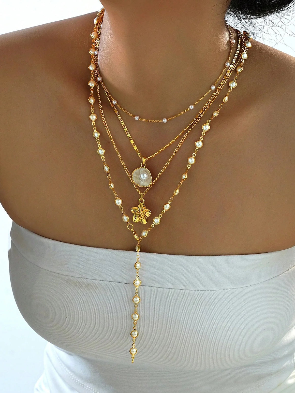 Bohemian Shell Pearl Necklace Set
