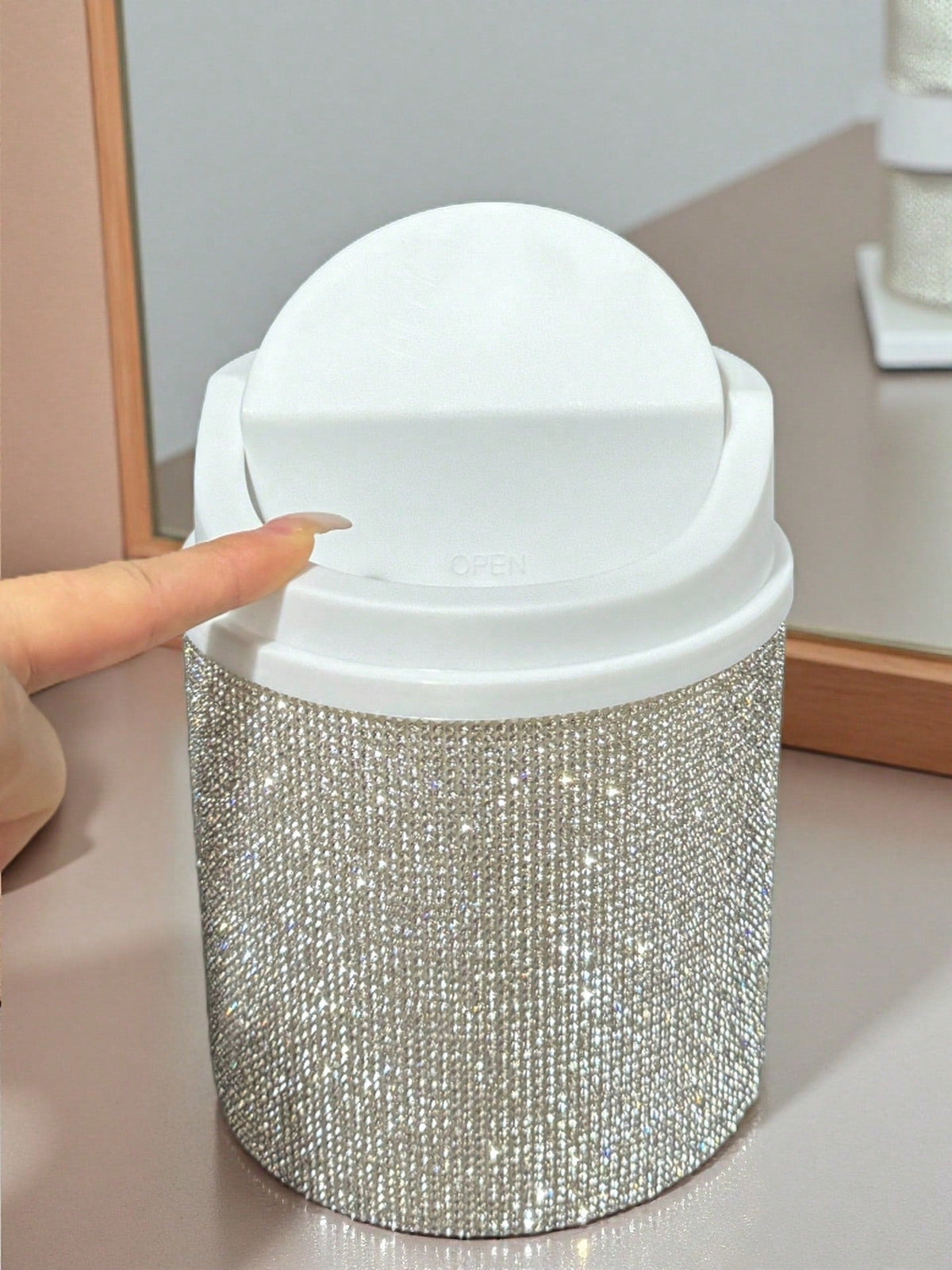 Rhinestone Desktop Makeup Trash Can