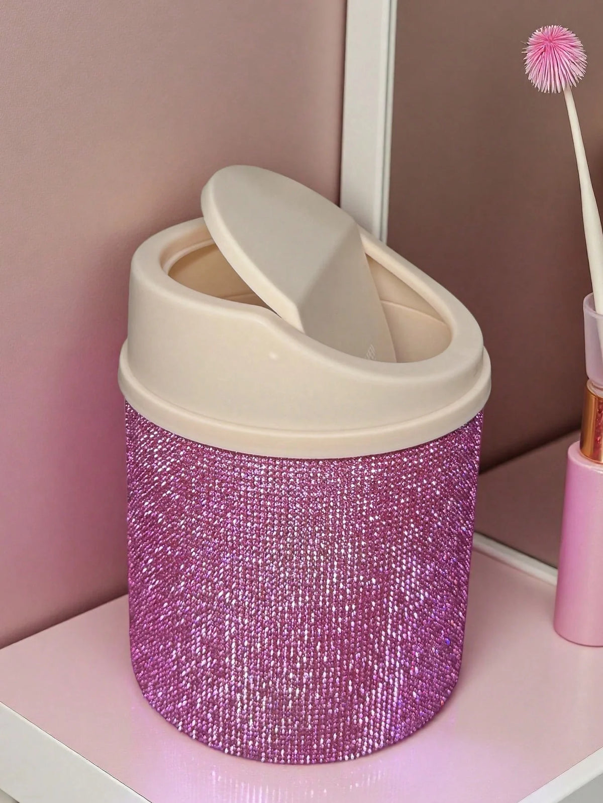 Rhinestone Desktop Makeup Trash Can
