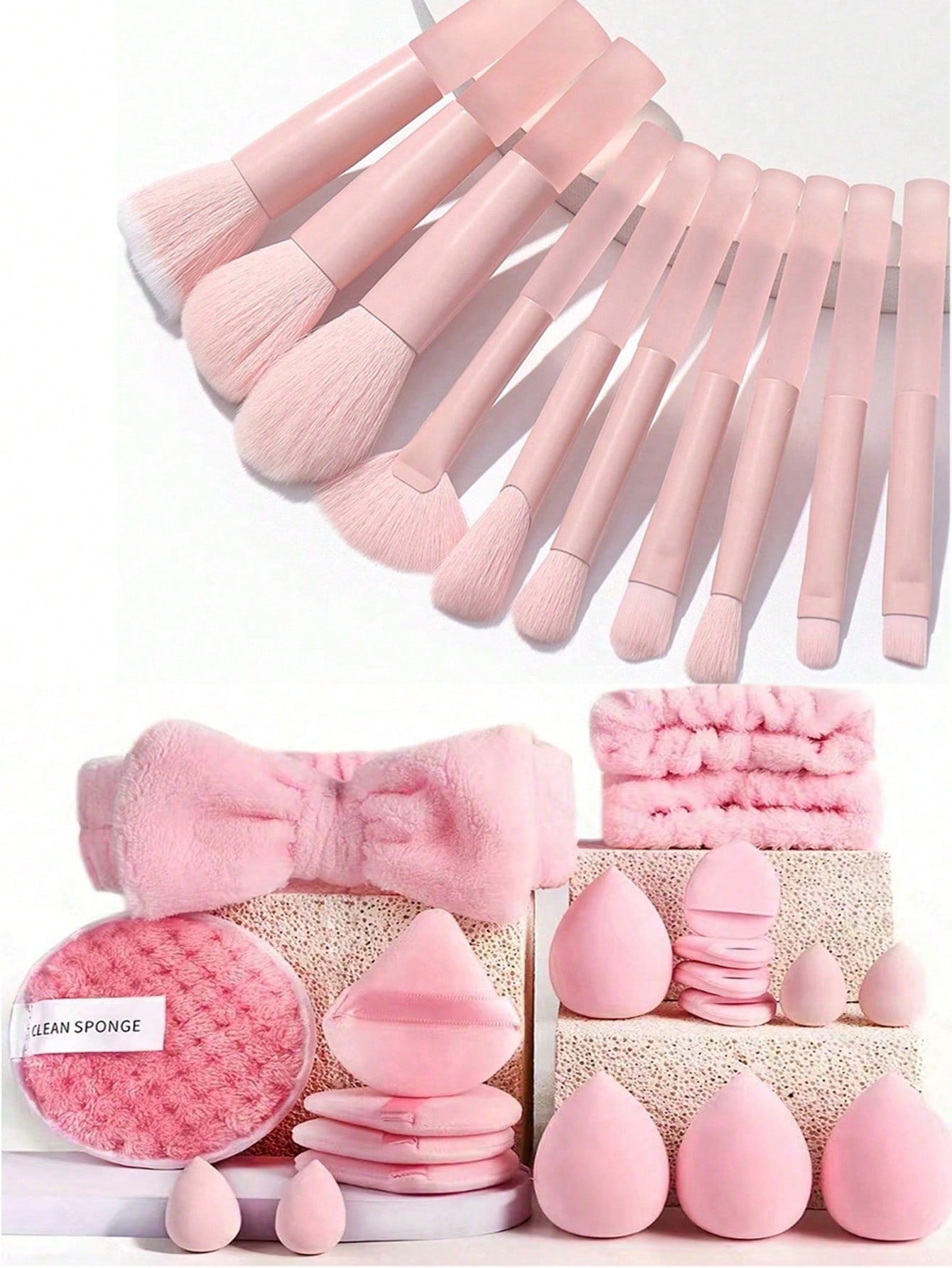 33pcs Makeup Tools Set Including:13PCS Makeup Brush Set+4PCS Makeup Sponges+4PCS Mini Makeup Sponges+4PCS Triangle Powder Puffs+4PCS Mini Air Cushion Powder Puffs+1pc Facial Cleansing Sponges+1pc Hairband+2PCS Hand Bowl Strap Makeup Brush Random Color,Bru