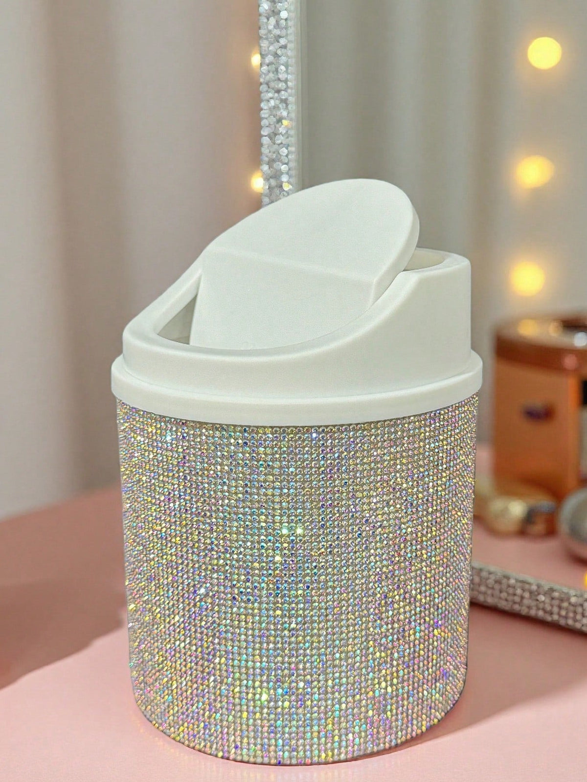 Rhinestone Desktop Makeup Trash Can