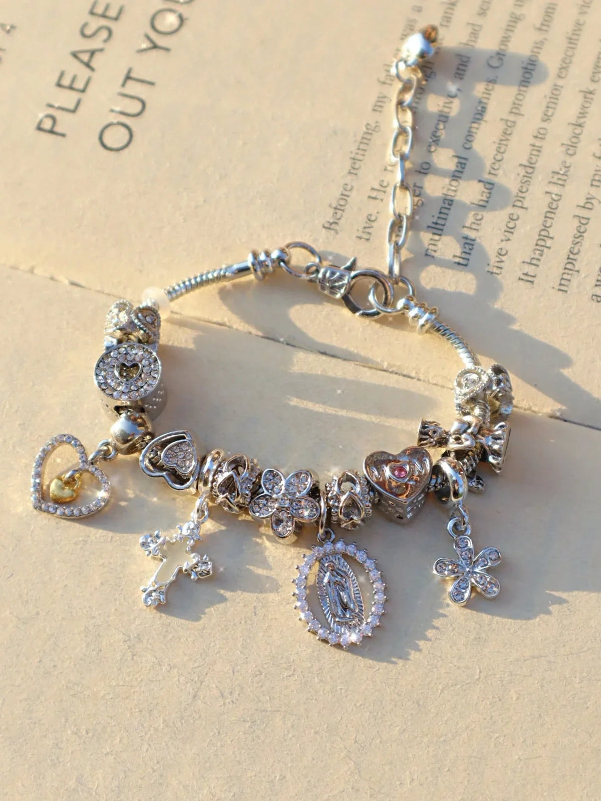 Heart Cherry Blossom Charm Bracelet