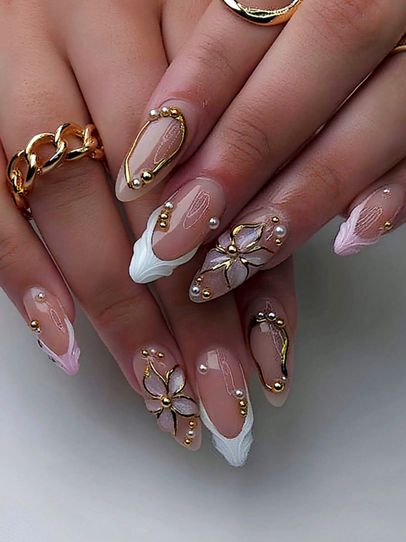 24pcs Medium Almond Shaped Press-On Nails, Romantic Pink Heart & Rhinestone Decor Artificial Nails, Create Romantic Style, Valentine's Day Manicure Gift