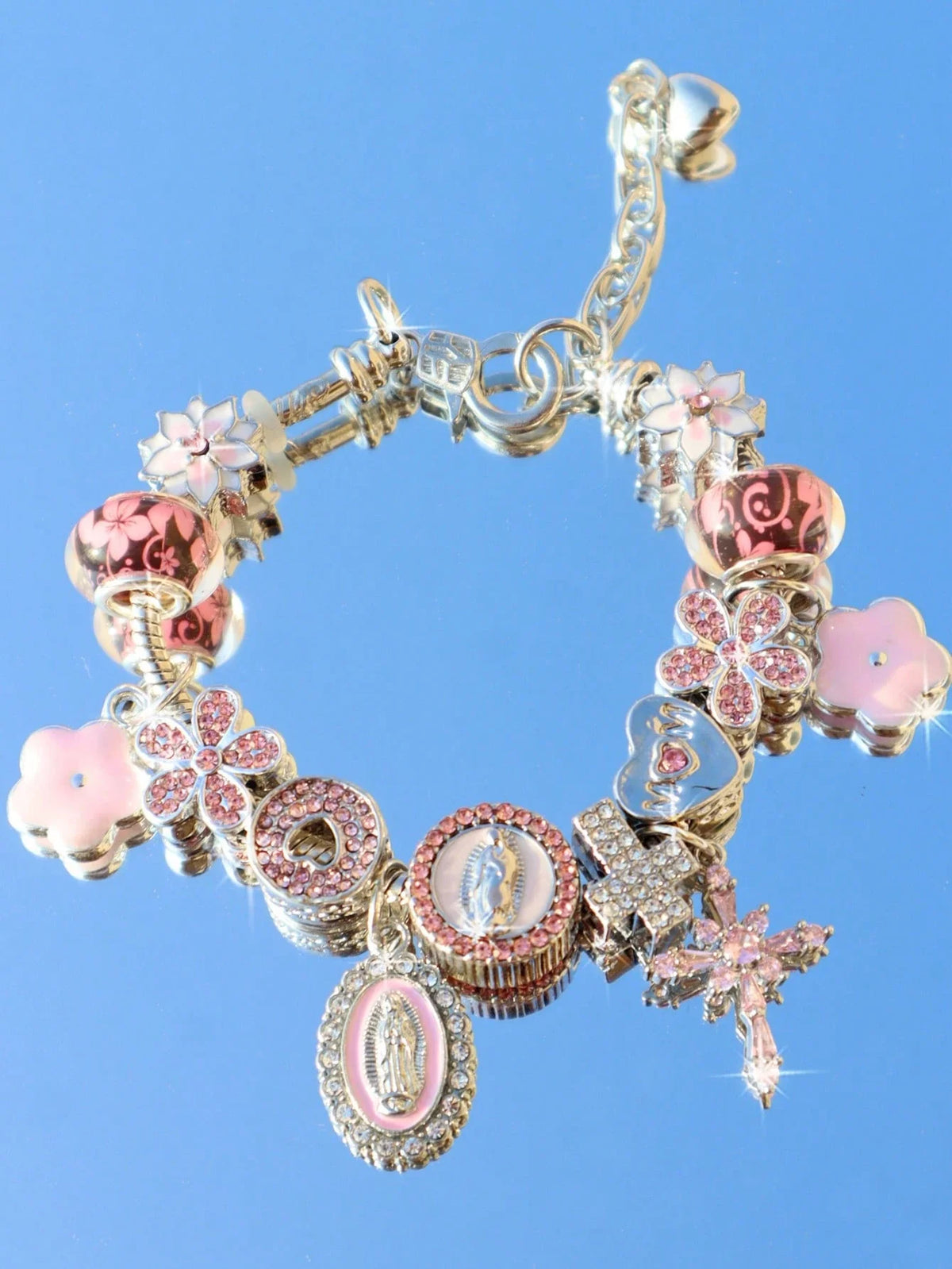 Heart Cherry Blossom Charm Bracelet