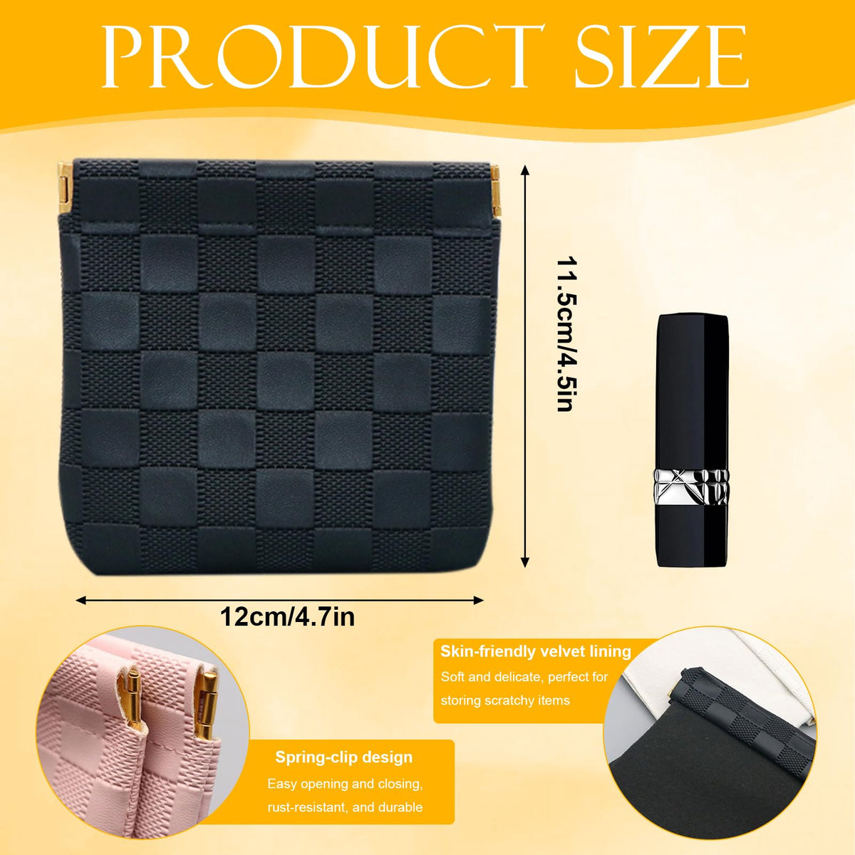 2 PCS Small Makeup Bag for Women, Small Pouches for Purse,Mini Checkered Cosmetic Bag Waterproof Pouch for Travel Storage bag, for Cosmetics Headphones Jewelry Cosmetic Lipstick Coins (Black, Beige)