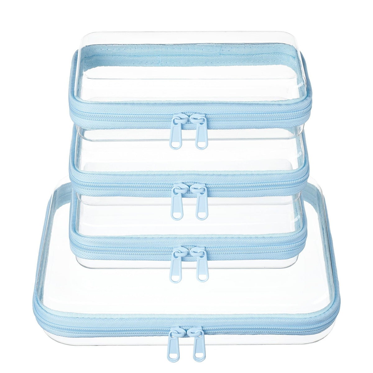 3-PCS Medium Clear Hard Shell Zipper Pouches, Clear Zipper Bags (3M, Pink)
