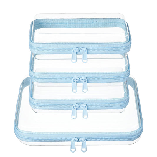 3-PCS Medium Clear Hard Shell Zipper Pouches, Clear Zipper Bags (3M, Pink)