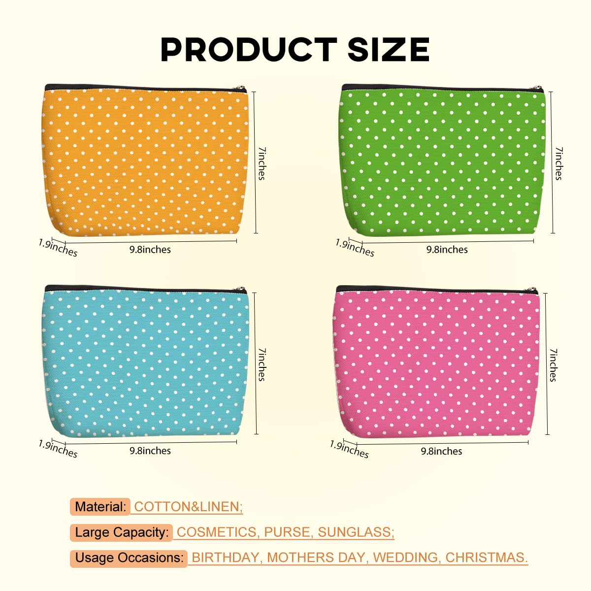 4pcs Colorful Polka Dot Makeup Bag, Cosmetic Bags for Women, Cute Travel Toiletry Bags Organizer with Zipper Make up Bag Appreciation Christmas Birthday Friendship Gifts for Team Girls Sister Bestie