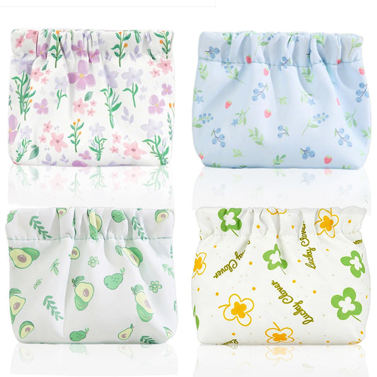 4Pcs Small Makeup Bag for Purse,Waterproof Portable Cosmetic Bags for Women,Cute Flowers Self-Closing Mini Makeup Pouch Travel Storage for Coin Purse Lipstick Organizer Jewelry Earphones(Floral)